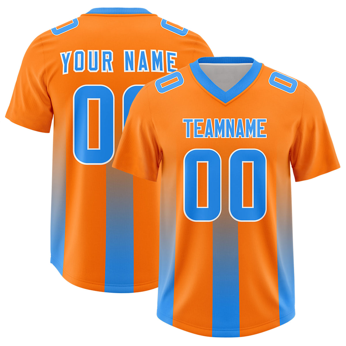 Custom Orange Light Blue Vertical Width Stripe Gradient Fashion Personalized Team Football Jersey