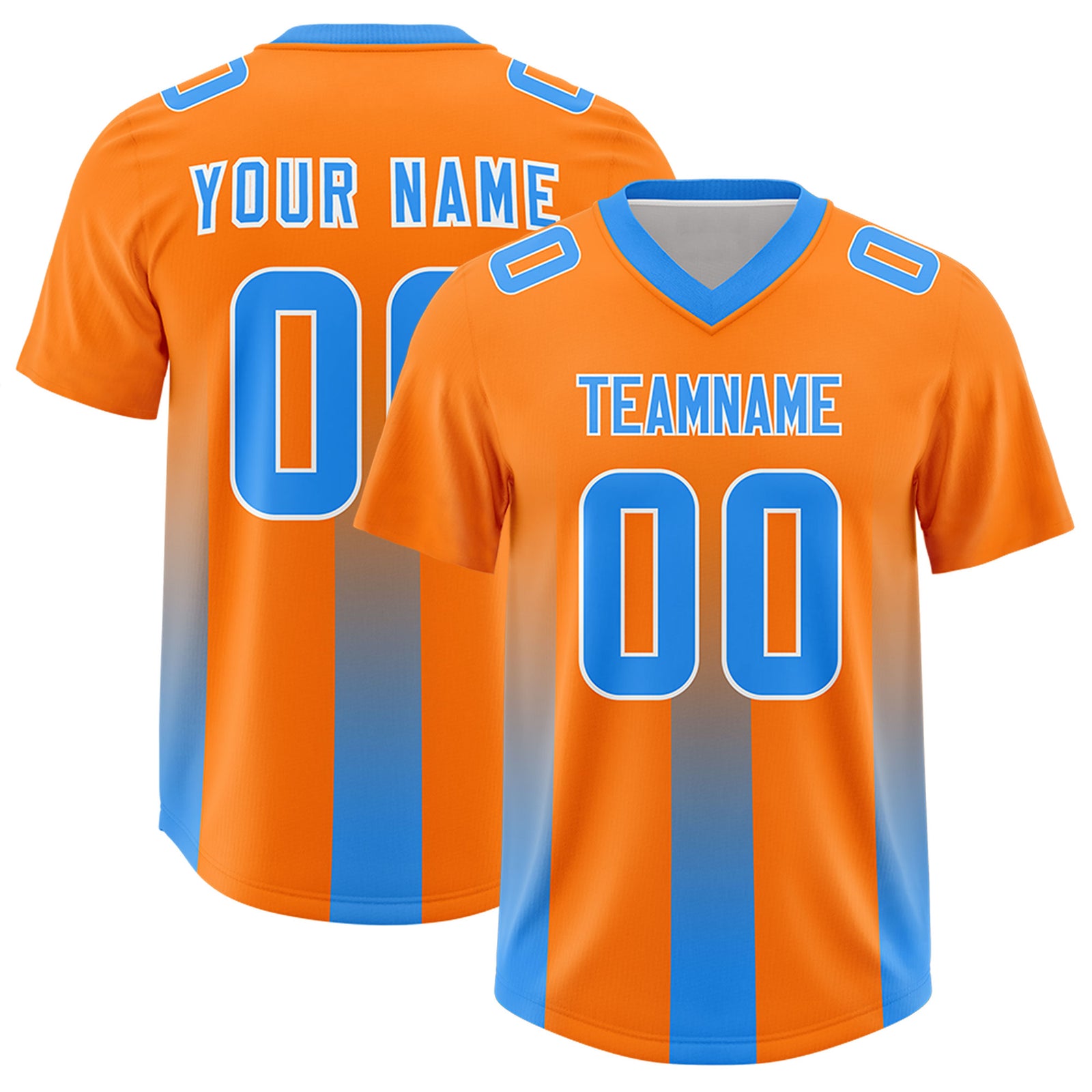 Custom Orange Light Blue Vertical Width Stripe Gradient Fashion Personalized Team Football Jersey