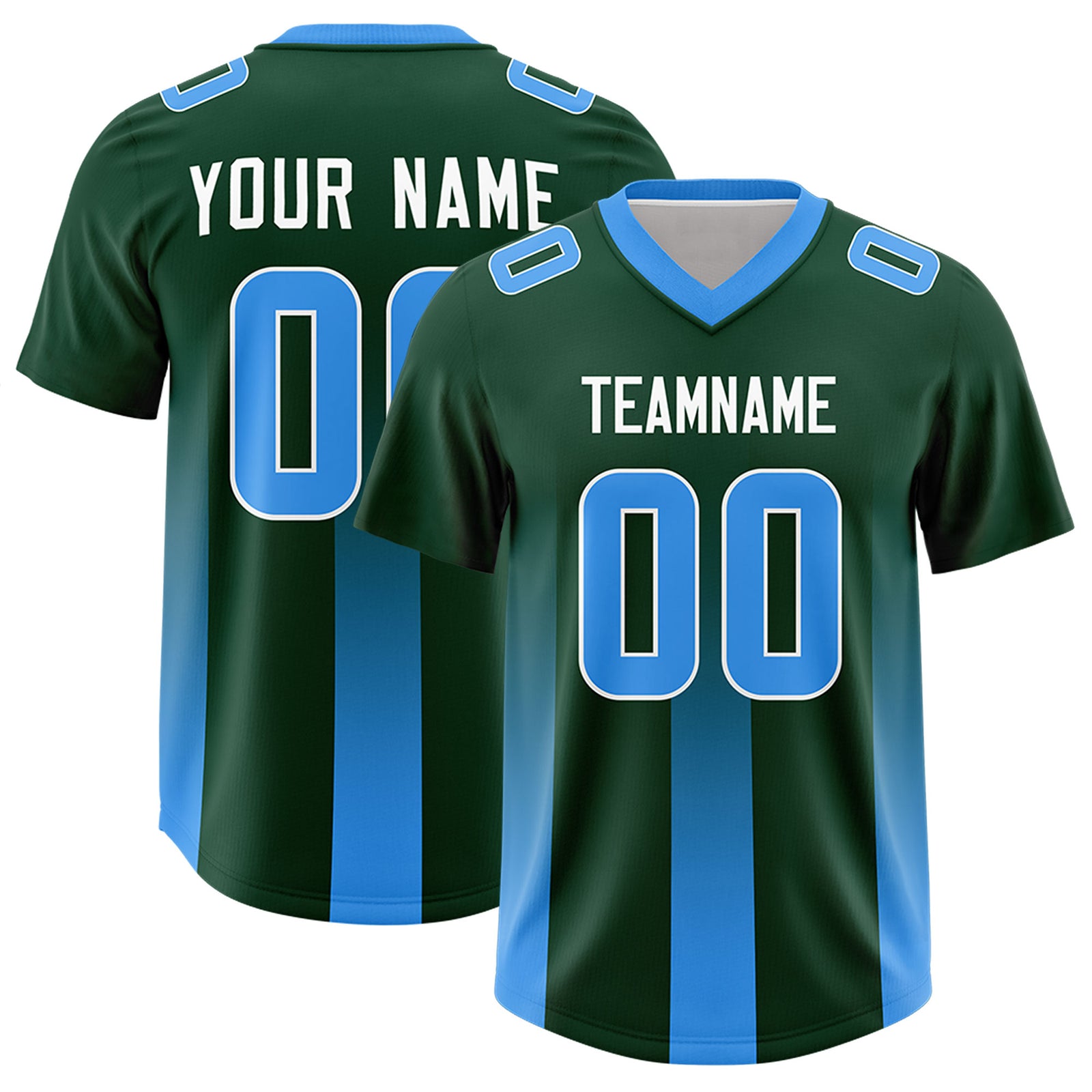 Custom Green Light Blue Vertical Width Stripe Gradient Fashion Personalized Team Football Jersey
