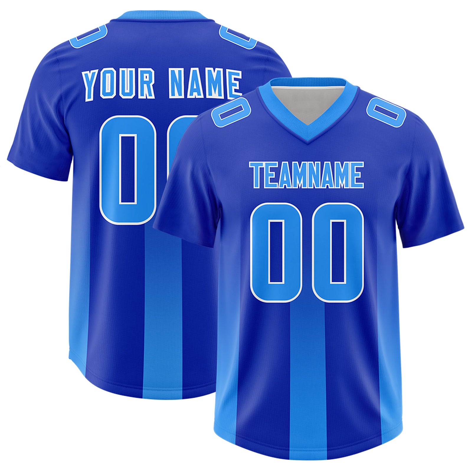 Custom Royal Light Blue Vertical Width Stripe Gradient Fashion Personalized Team Football Jersey