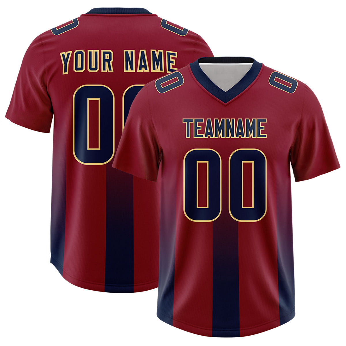 Custom Cardinal Navy Vertical Width Stripe Gradient Fashion Personalized Team Football Jersey