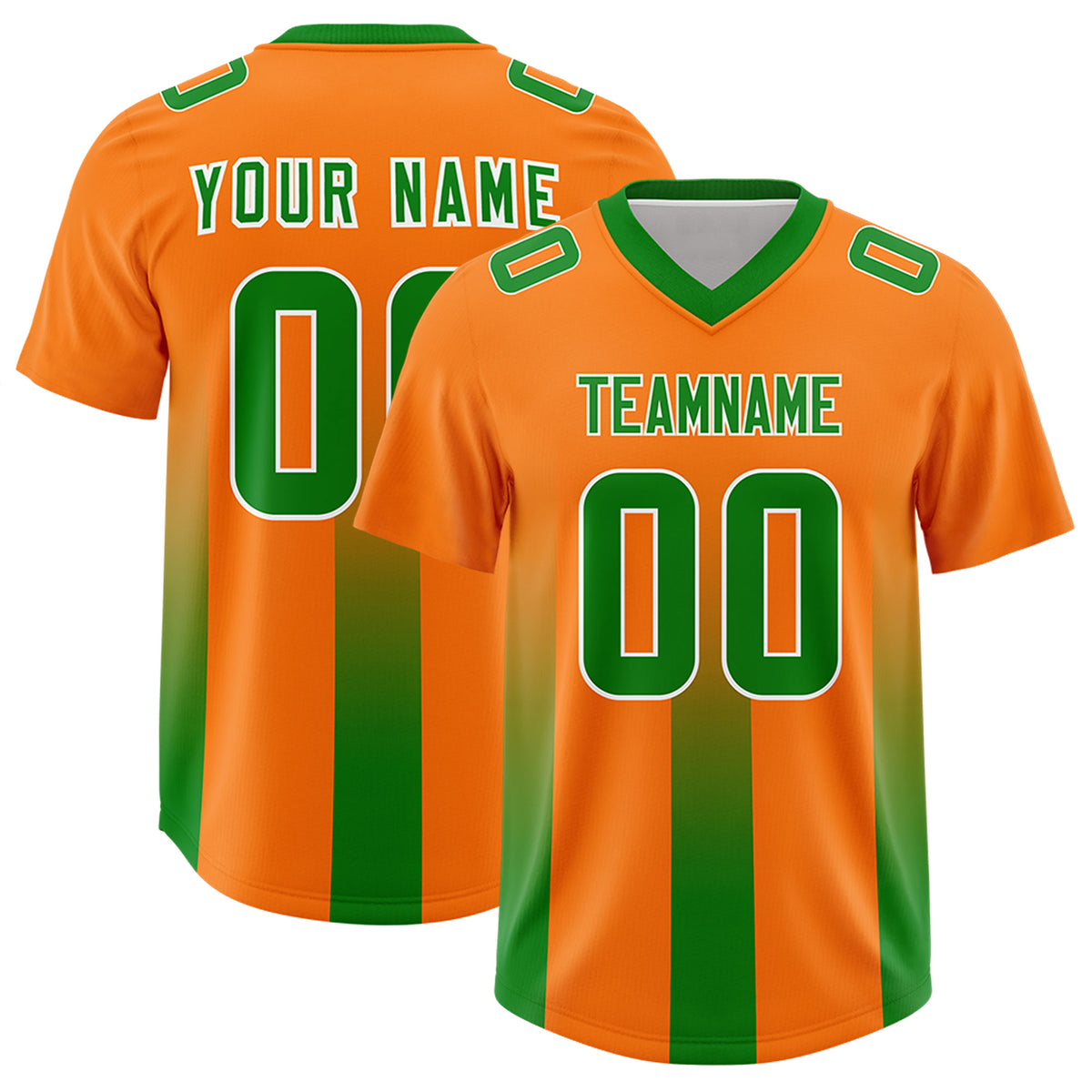 Custom Orange Kelly Green Vertical Width Stripe Gradient Fashion Personalized Team Football Jersey