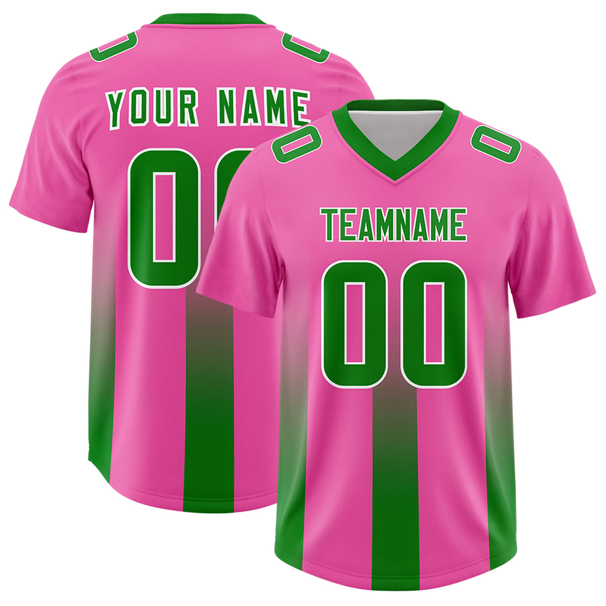 Custom Pink Kelly Green Vertical Width Stripe Gradient Fashion Personalized Team Football Jersey