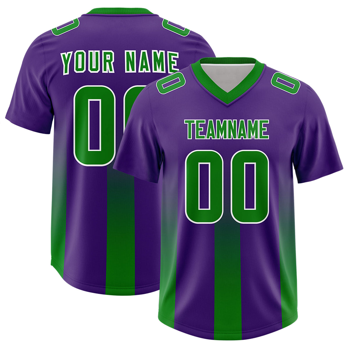 Custom Purple Kelly Green Vertical Width Stripe Gradient Fashion Personalized Team Football Jersey