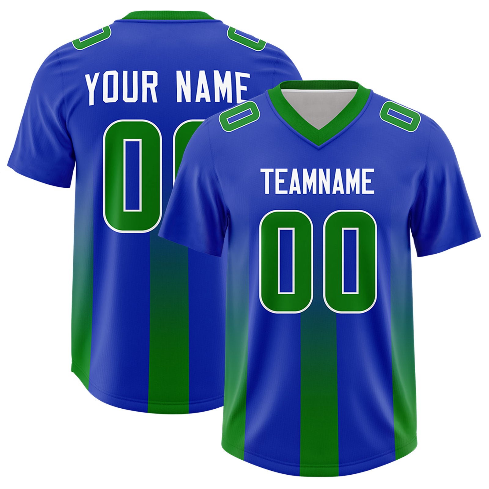 Custom Royal Kelly Green Vertical Width Stripe Gradient Fashion Personalized Team Football Jersey
