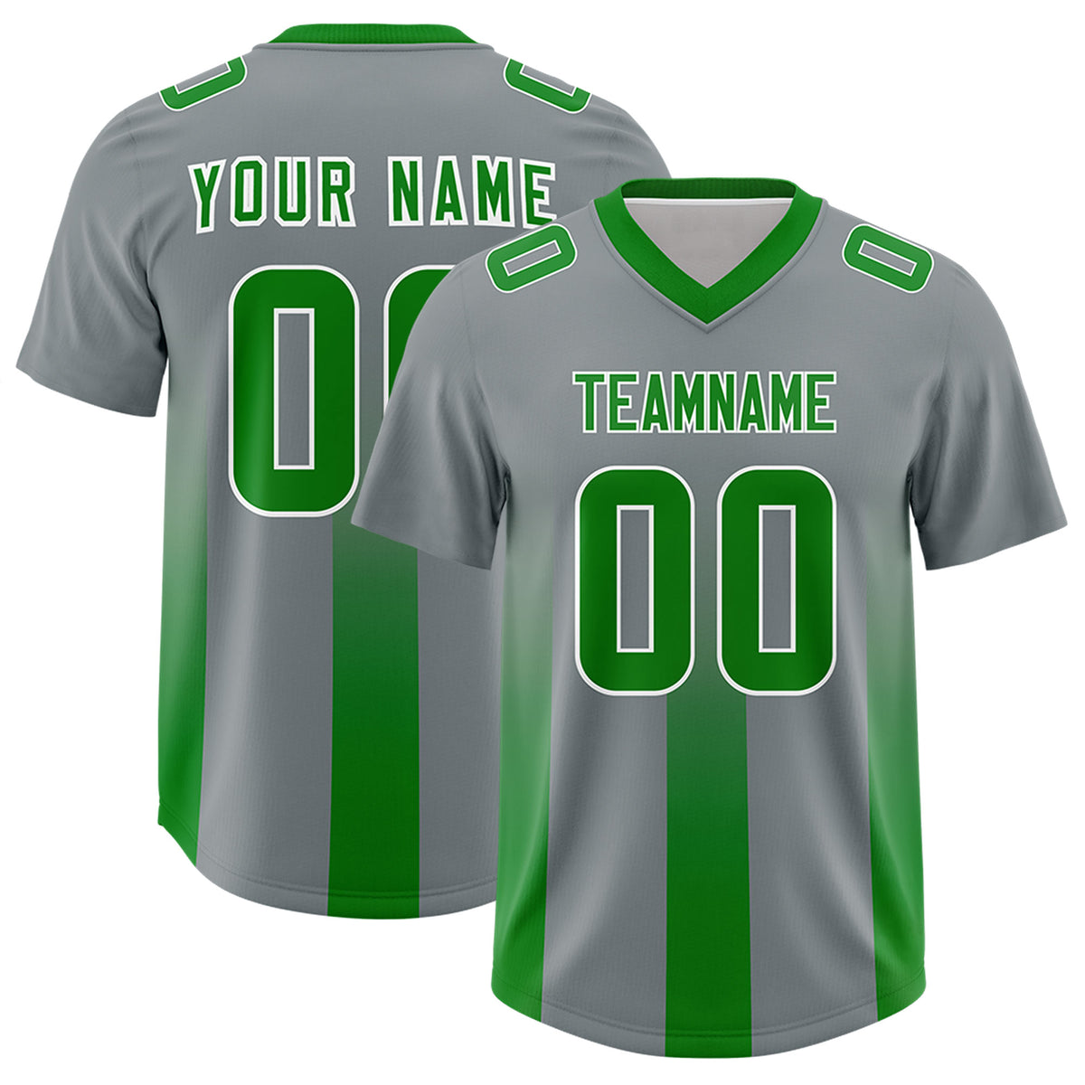 Custom Dark Gray Kelly Green Vertical Width Stripe Gradient Fashion Personalized Team Football Jersey