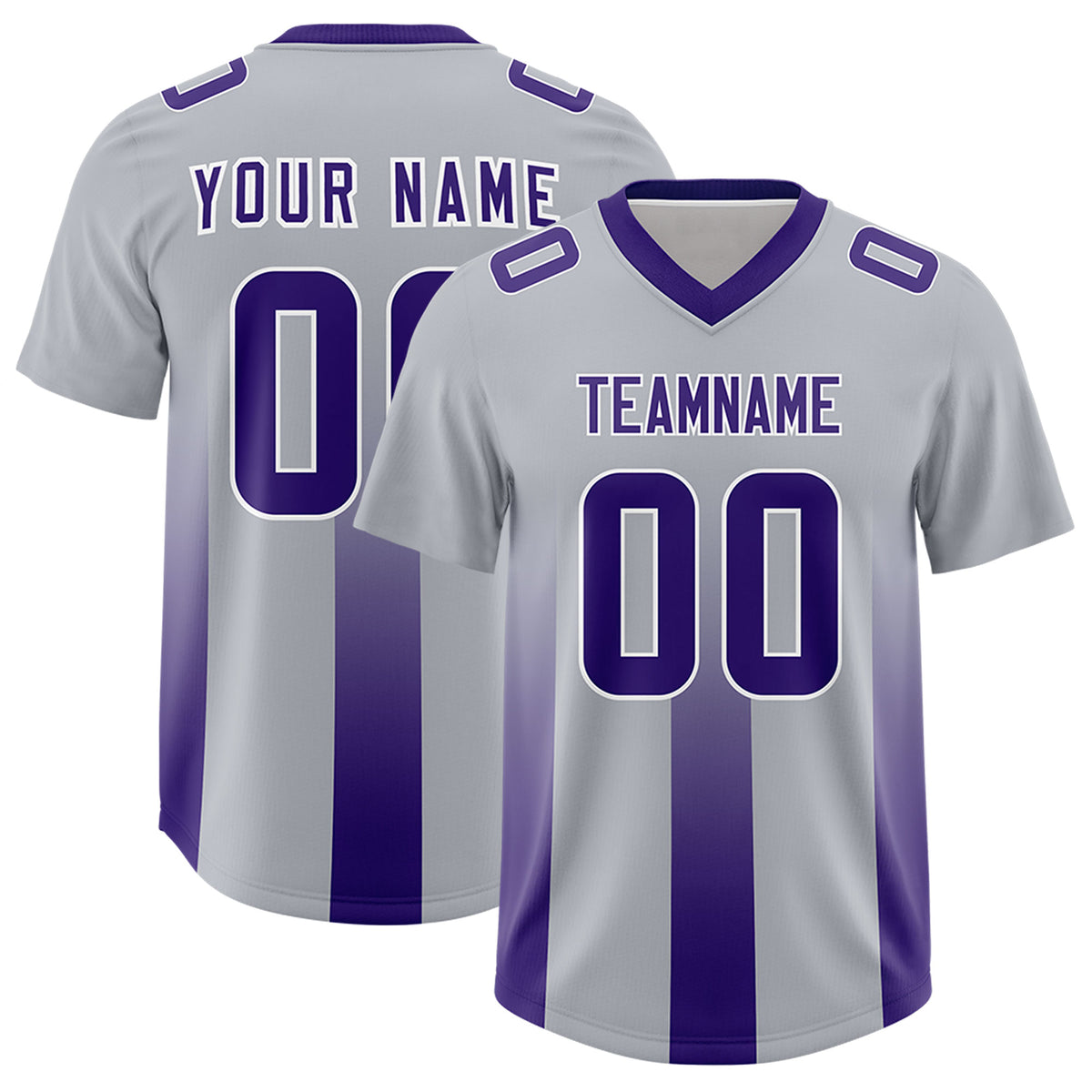 Custom Gray Purple Vertical Width Stripe Gradient Fashion Personalized Team Football Jersey