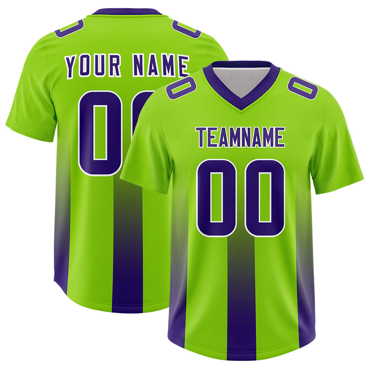 Custom Neon Green Purple Vertical Width Stripe Gradient Fashion Personalized Team Football Jersey