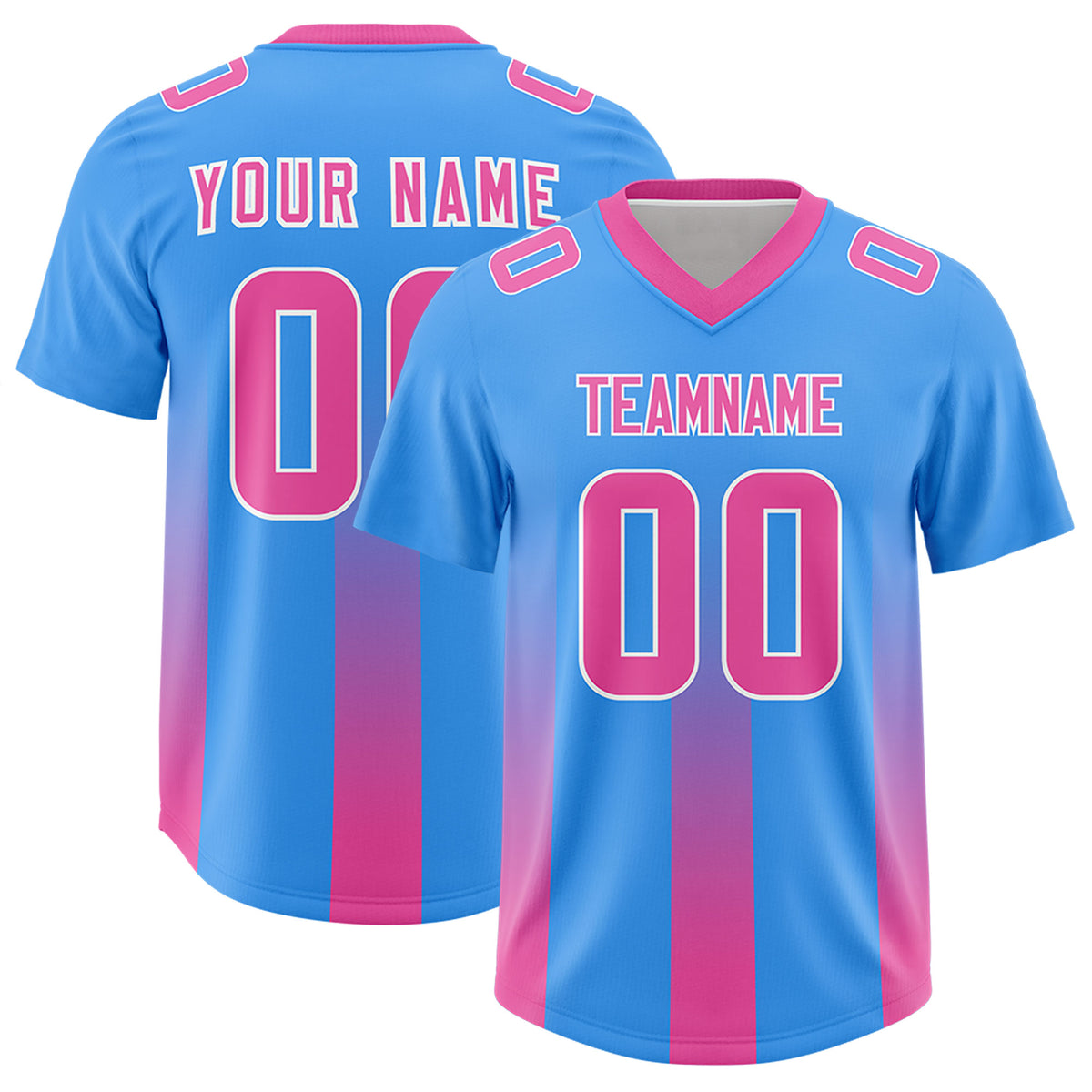 Custom Light Blue Pink Vertical Width Stripe Gradient Fashion Personalized Team Football Jersey