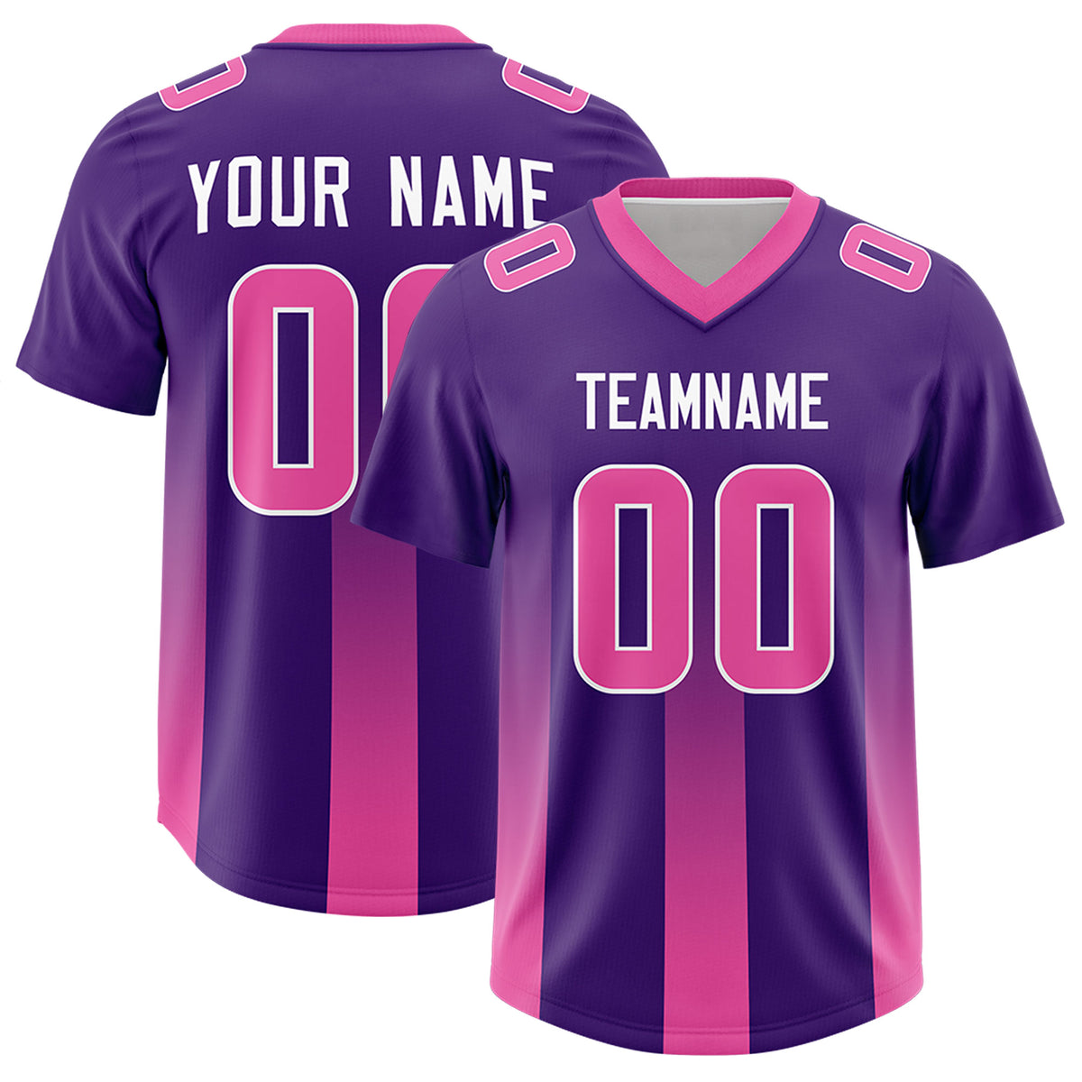 Custom Purple Pink Vertical Width Stripe Gradient Fashion Personalized Team Football Jersey