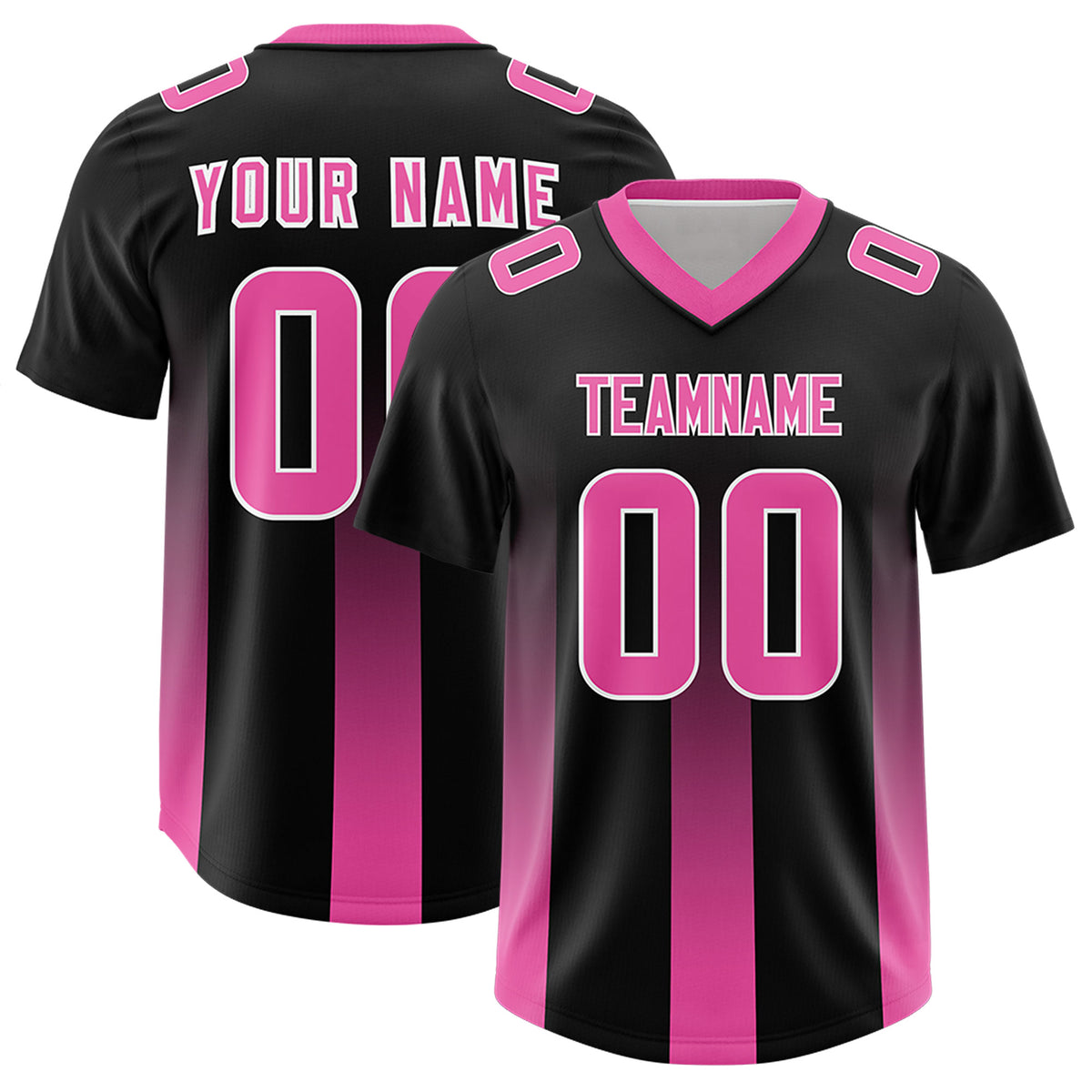 Custom Black Pink Vertical Width Stripe Gradient Fashion Personalized Team Football Jersey