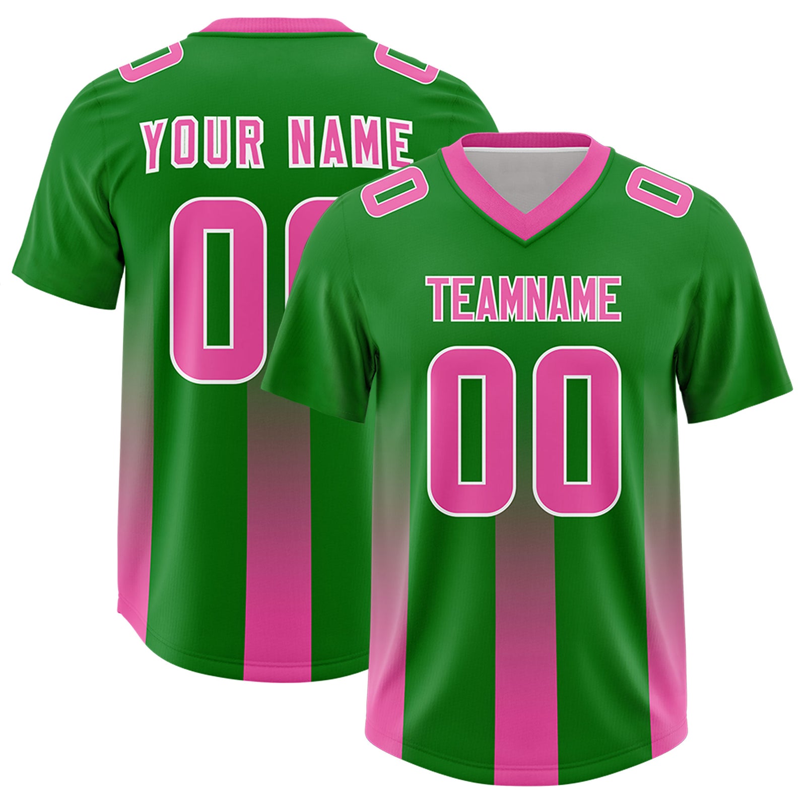 Custom Kelly Green Pink Vertical Width Stripe Gradient Fashion Personalized Team Football Jersey