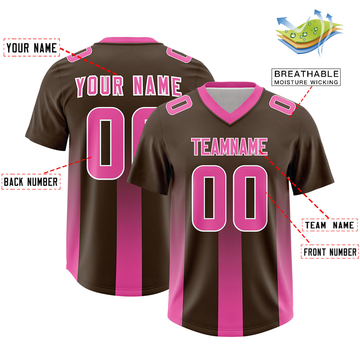 Custom Brown Pink Vertical Width Stripe Gradient Fashion Personalized Team Football Jersey