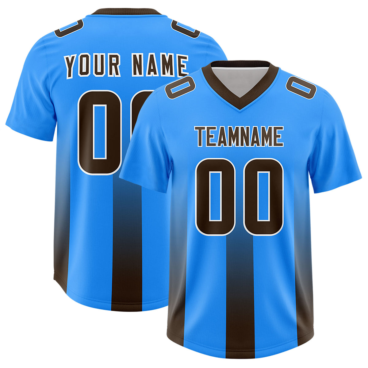 Custom Light Blue Brown Vertical Width Stripe Gradient Fashion Personalized Team Football Jersey