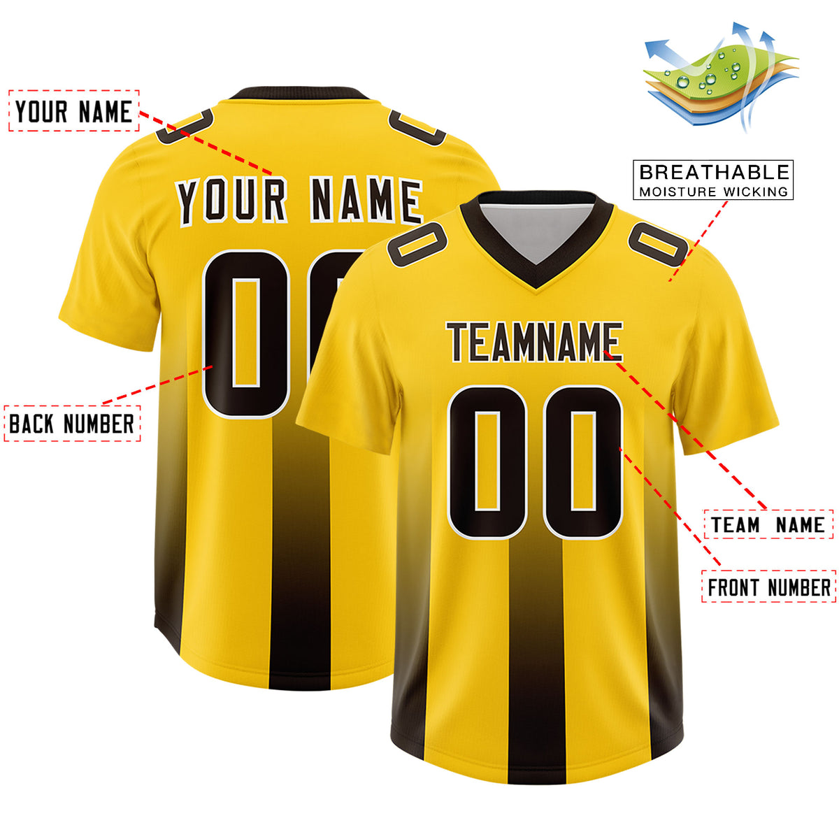 Custom Yellow Brown Vertical Width Stripe Gradient Fashion Personalized Team Football Jersey