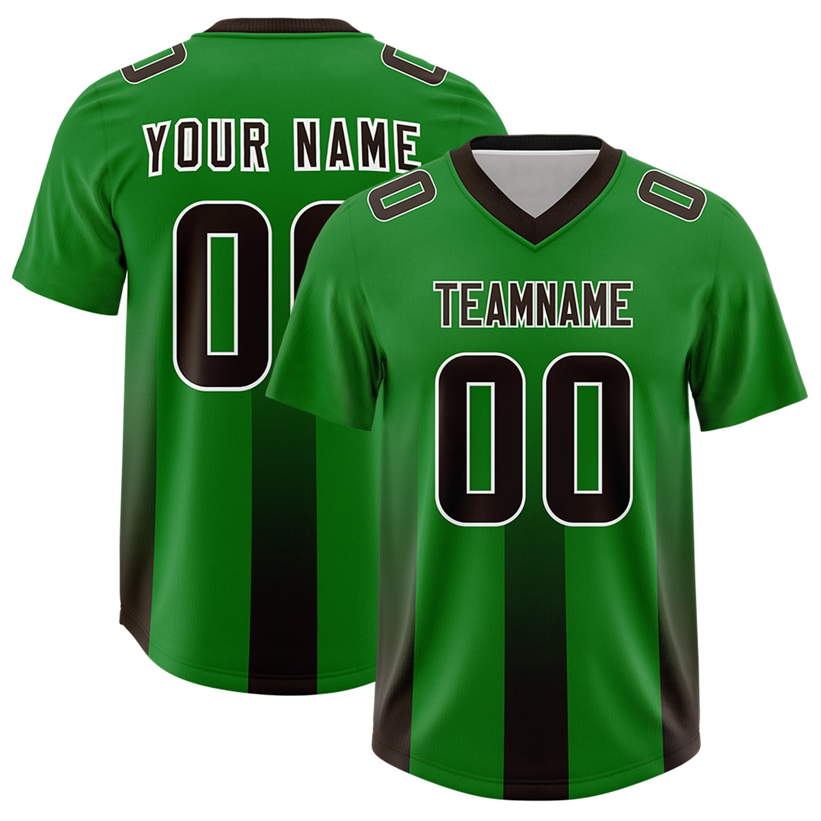 Custom Kelly Green Brown Vertical Width Stripe Gradient Fashion Personalized Team Football Jersey