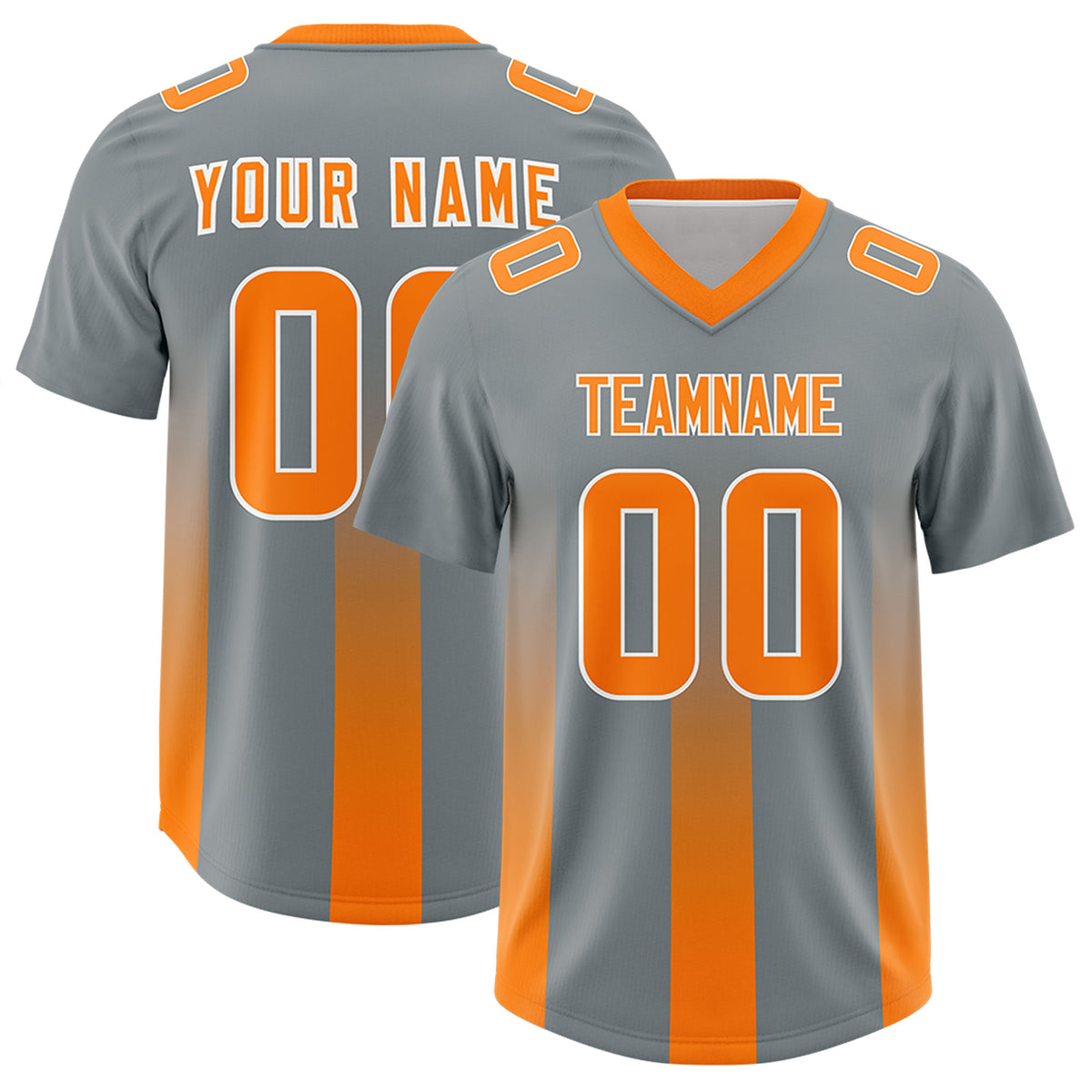 Custom Dark Gray Orange Vertical Width Stripe Gradient Fashion Personalized Team Football Jersey