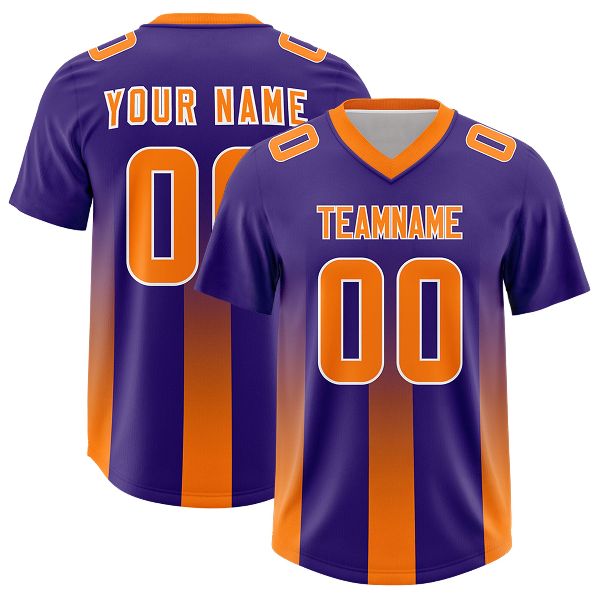 Custom Purple Orange Vertical Width Stripe Gradient Fashion Personalized Team Football Jersey