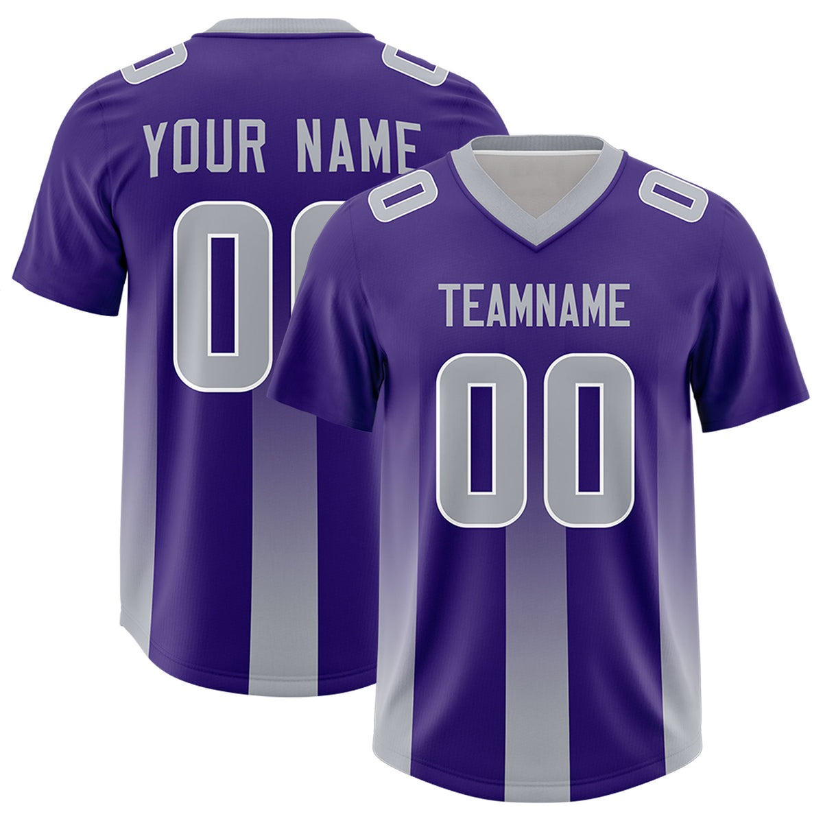 Custom Purple Gray Vertical Width Stripe Gradient Fashion Personalized Team Football Jersey