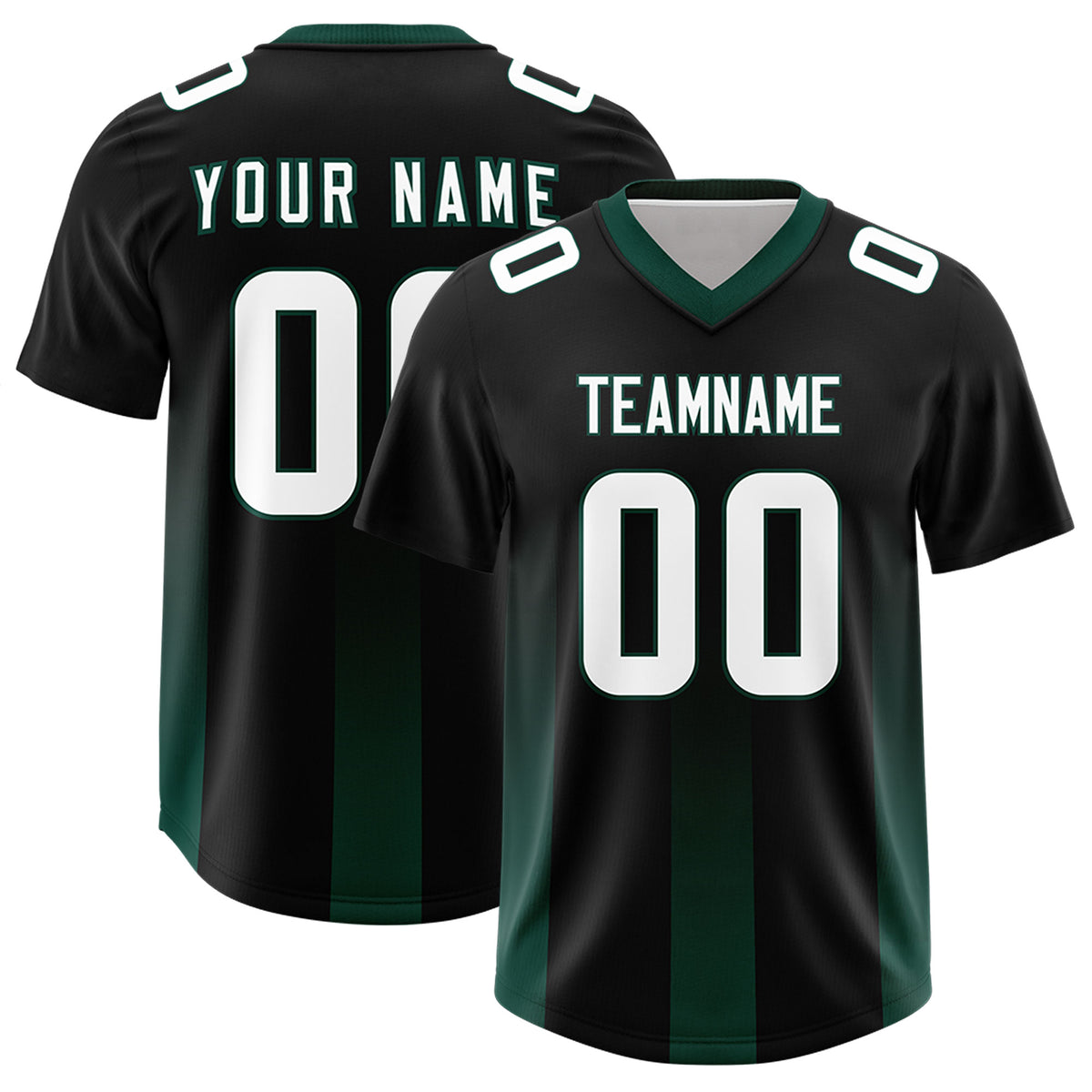 Custom Black Midnight Green Vertical Width Stripe Gradient Fashion Personalized Team Football Jersey