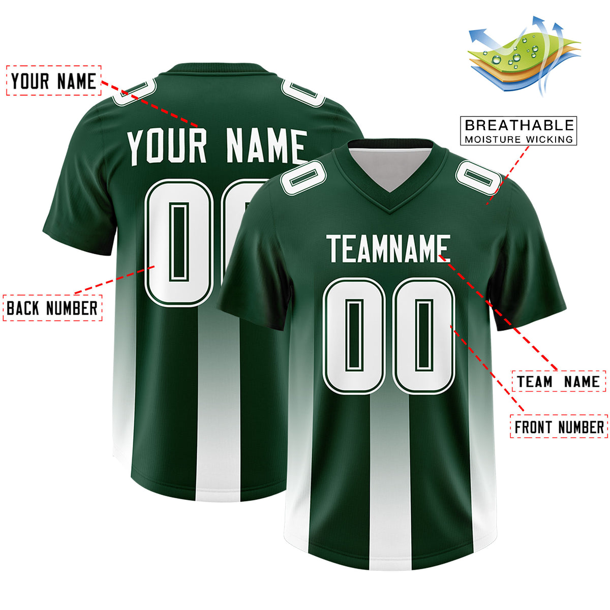 Custom Green White Vertical Width Stripe Gradient Fashion Personalized Team Football Jersey