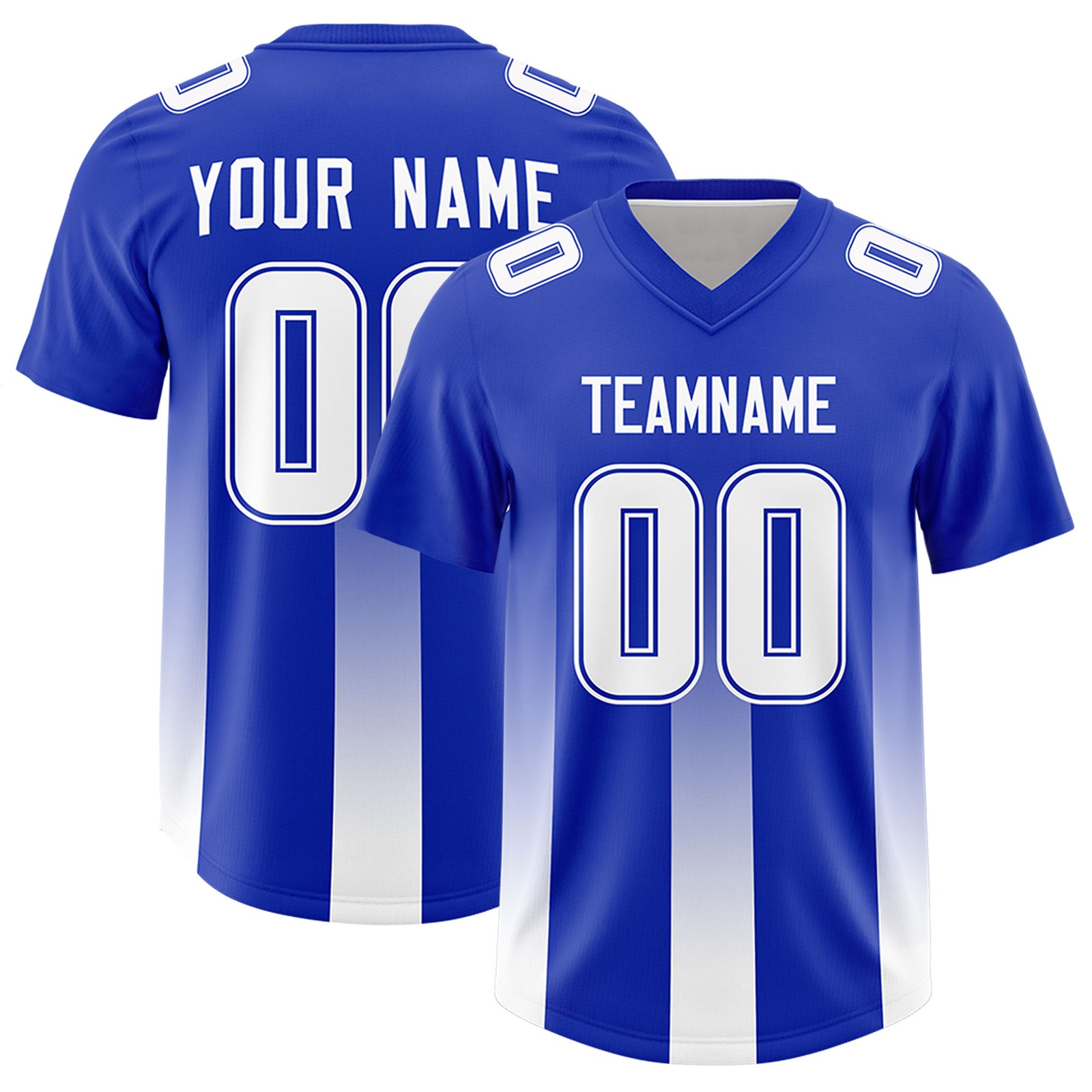 Custom Royal White Vertical Width Stripe Gradient Fashion Personalized Team Football Jersey