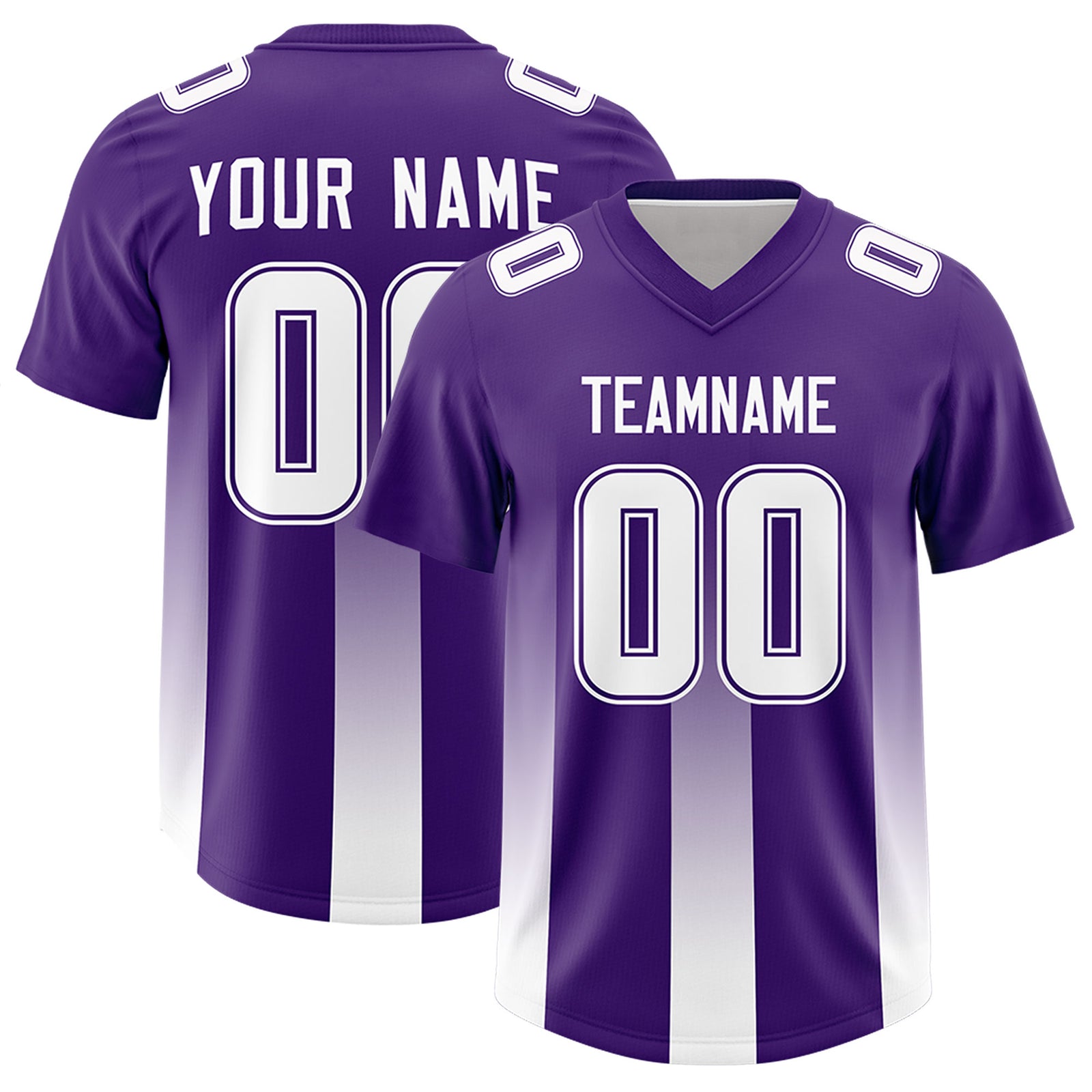 Custom Purple White Vertical Width Stripe Gradient Fashion Personalized Team Football Jersey