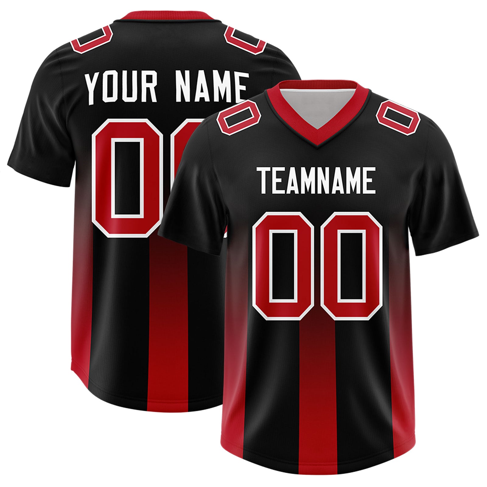 Custom Black Red Vertical Width Stripe Gradient Fashion Personalized Team Football Jersey