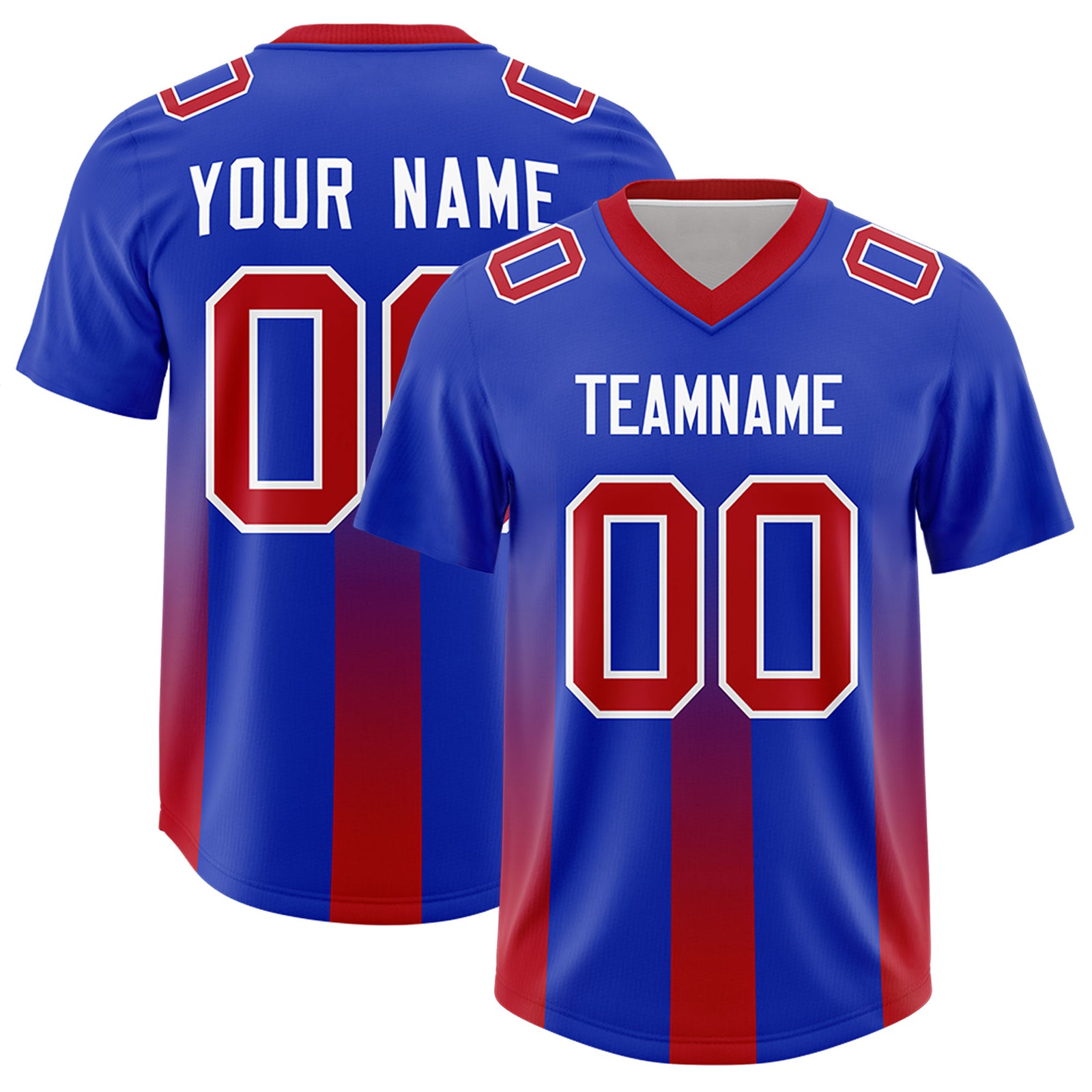 Custom Royal Red Vertical Width Stripe Gradient Fashion Personalized Team Football Jersey