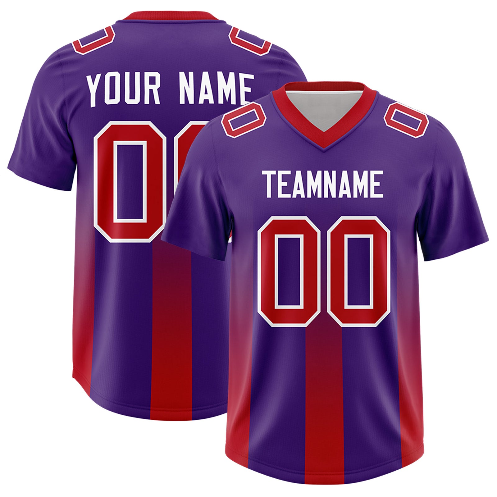 Custom Purple Red Vertical Width Stripe Gradient Fashion Personalized Team Football Jersey