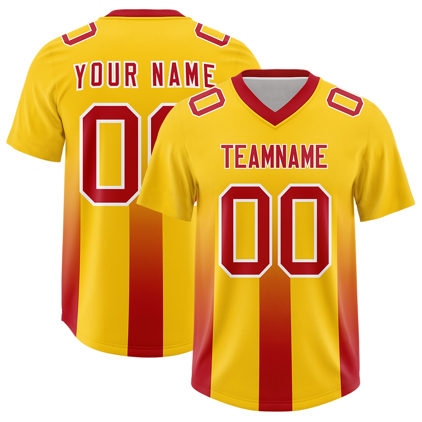 Custom Yellow Red Vertical Width Stripe Gradient Fashion Personalized Team Football Jersey