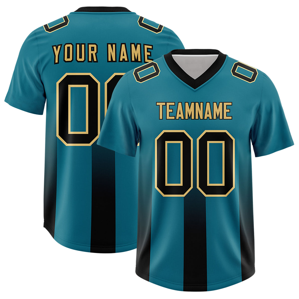 Custom Aqua Black Vertical Width Stripe Gradient Fashion Personalized Team Football Jersey