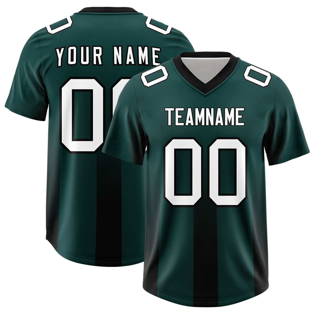 Custom Midnight Green Black Vertical Width Stripe Gradient Fashion Personalized Team Football Jersey
