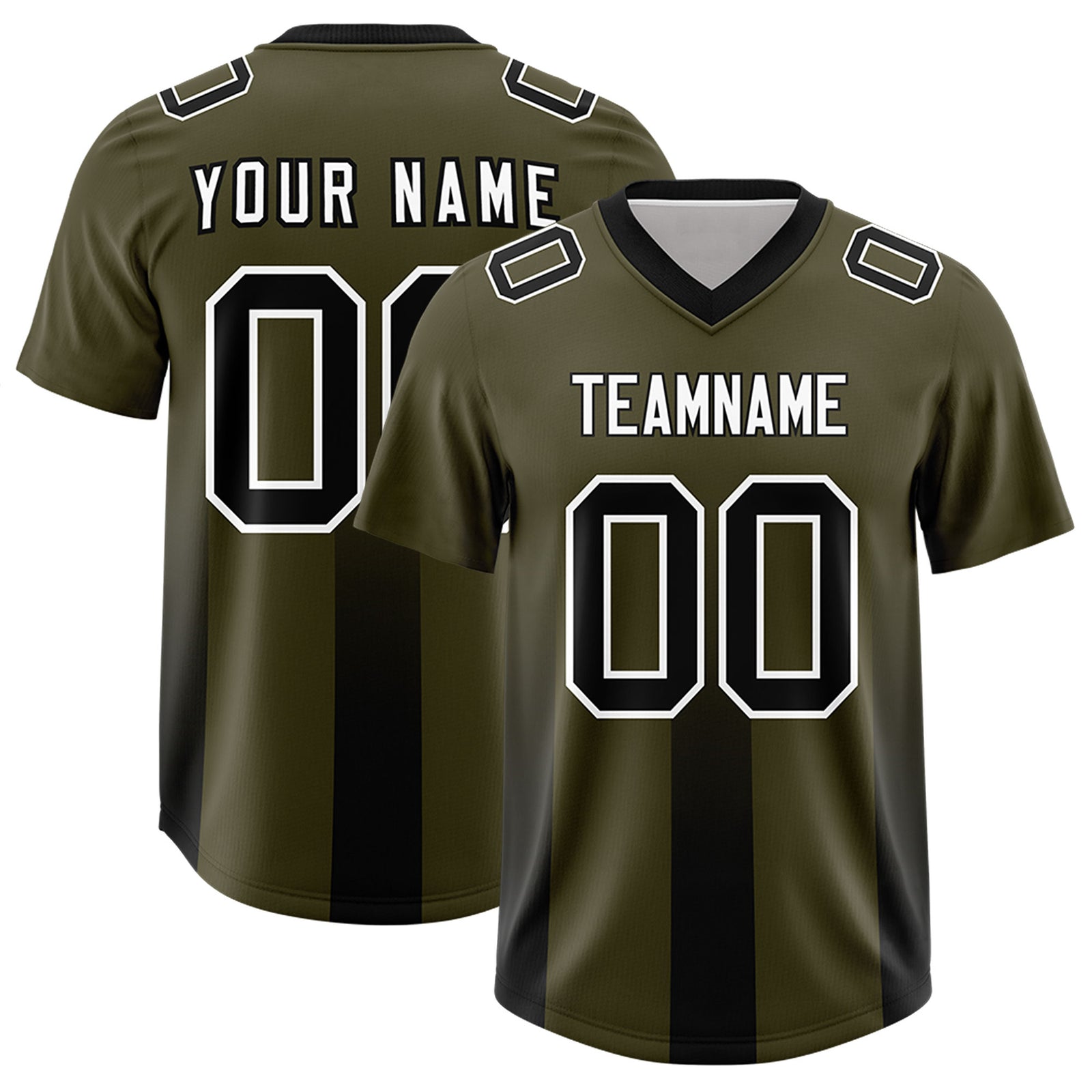 Custom Olive Black Vertical Width Stripe Gradient Fashion Personalized Team Football Jersey