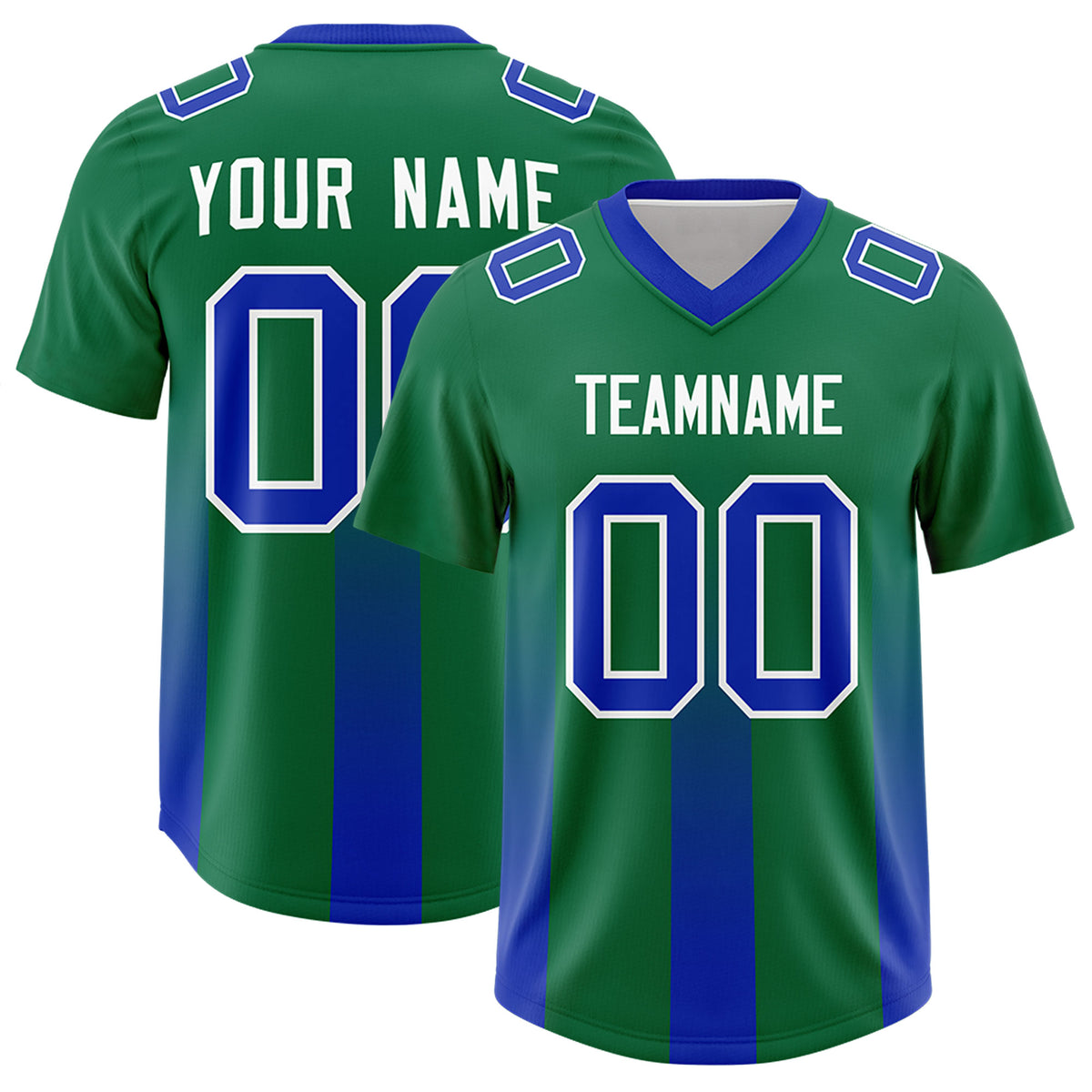 Custom Kelly Green Royal Vertical Width Stripe Gradient Fashion Personalized Team Football Jersey