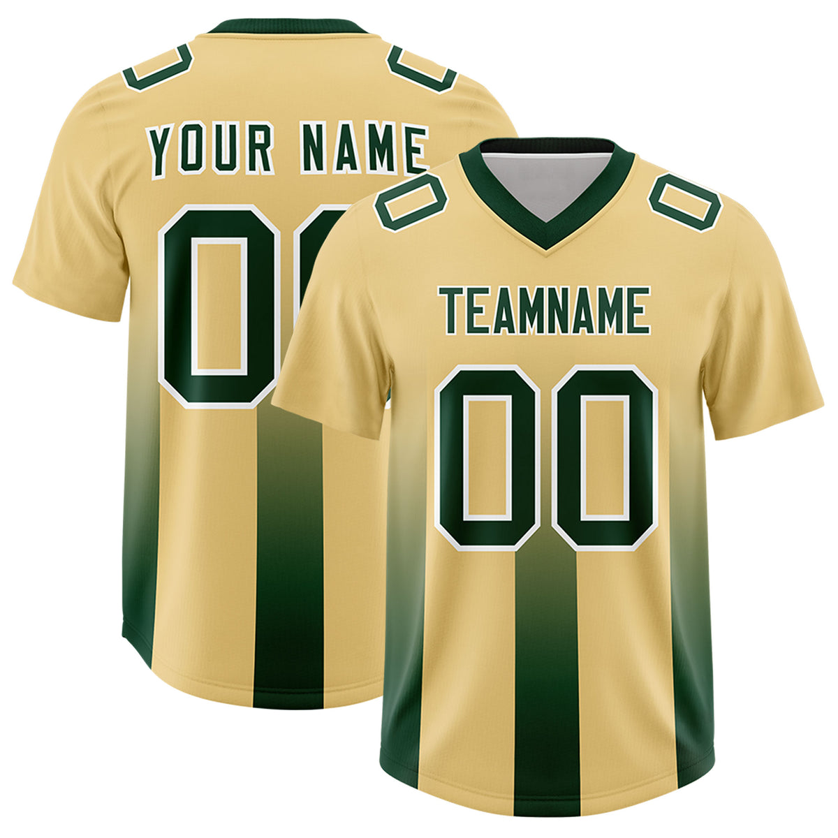 Custom Khaki Green Vertical Width Stripe Gradient Fashion Personalized Team Football Jersey