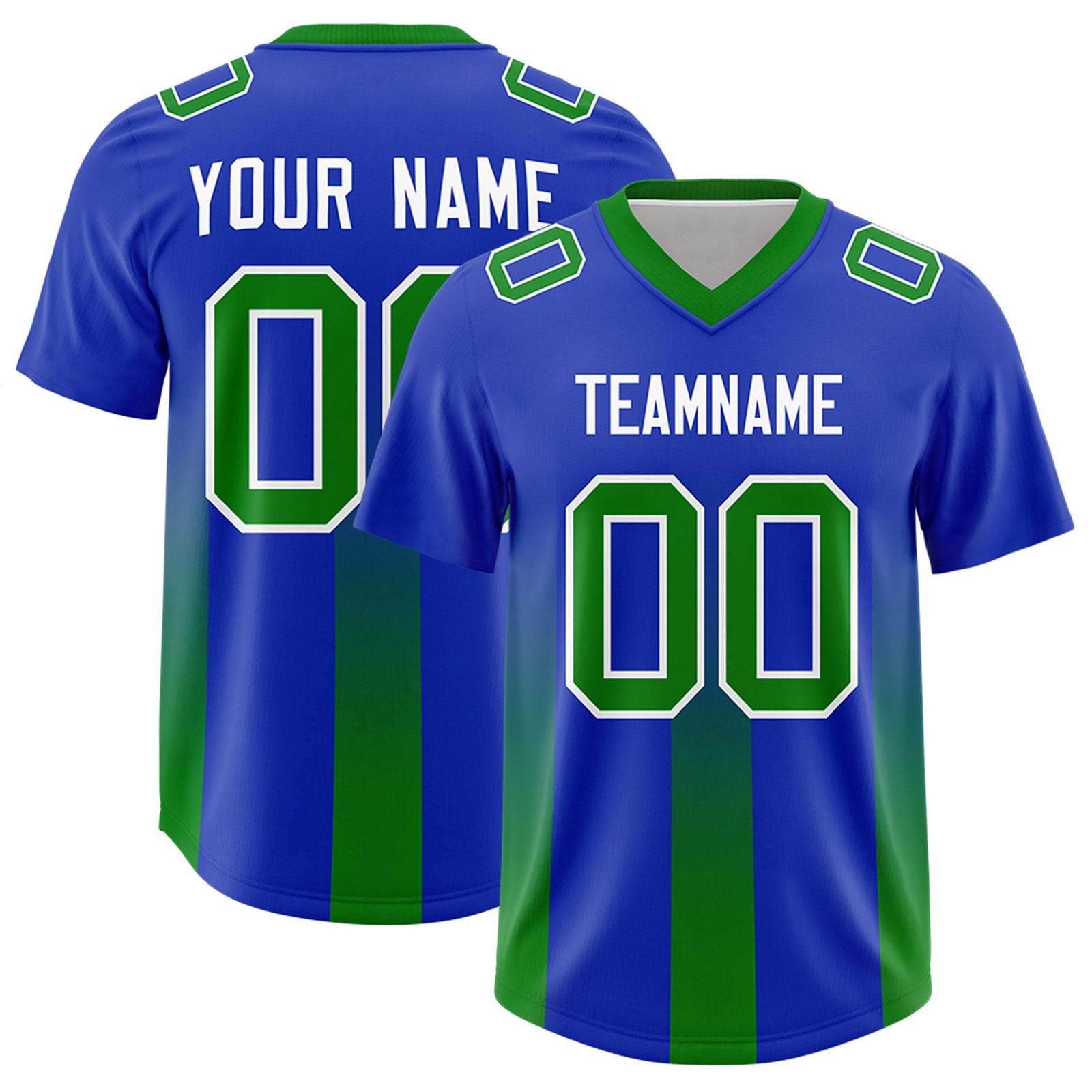 Custom Royal Kelly Green Vertical Width Stripe Gradient Fashion Personalized Team Football Jersey