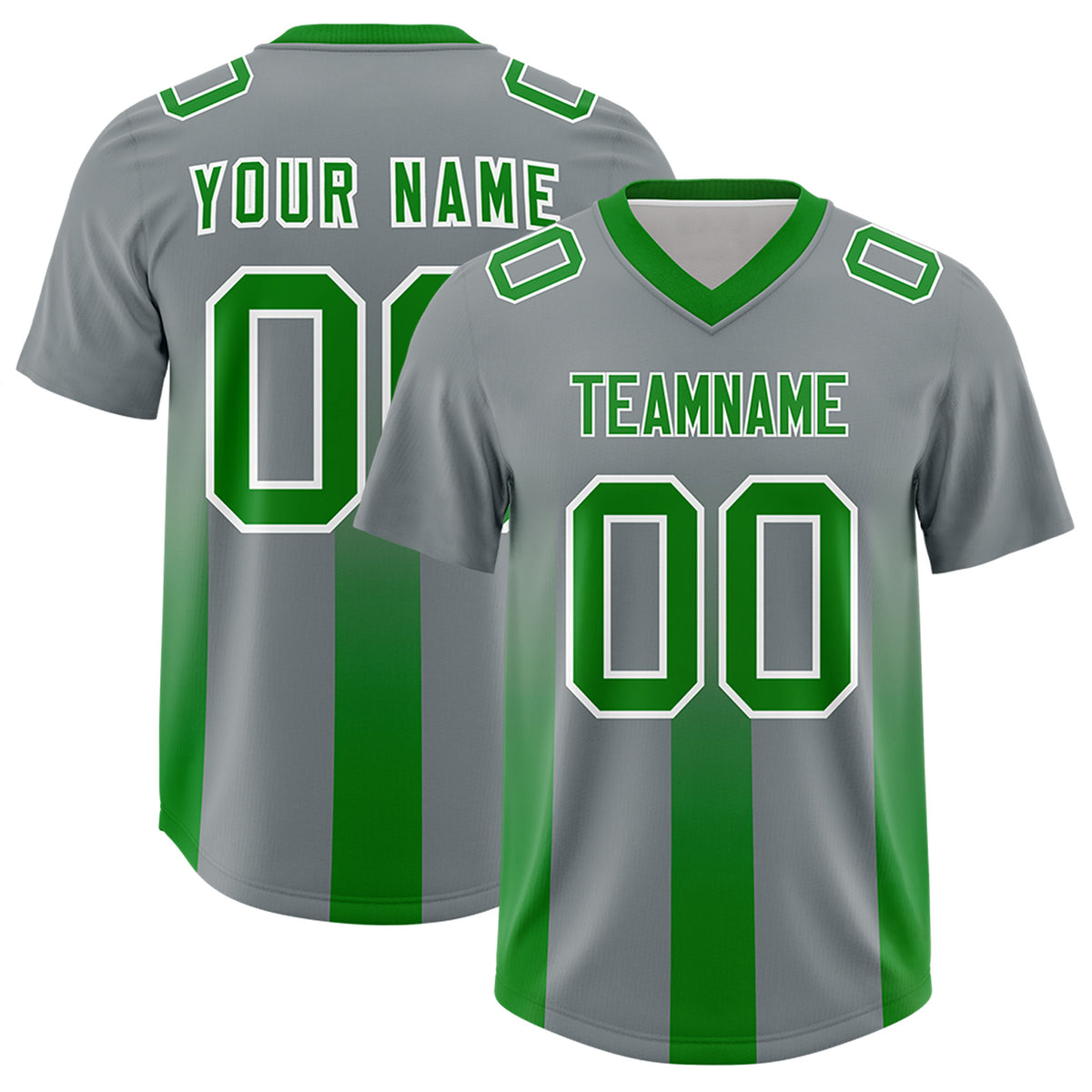 Custom Dark Gray Kelly Green Vertical Width Stripe Gradient Fashion Personalized Team Football Jersey