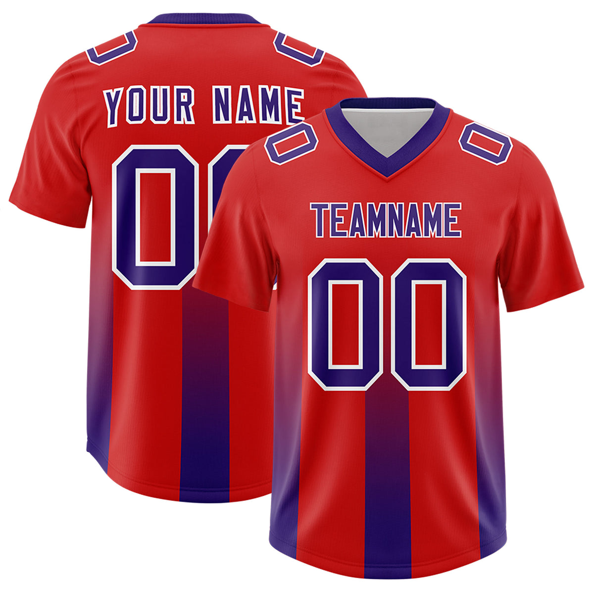 Custom Red Purple Vertical Width Stripe Gradient Fashion Personalized Team Football Jersey