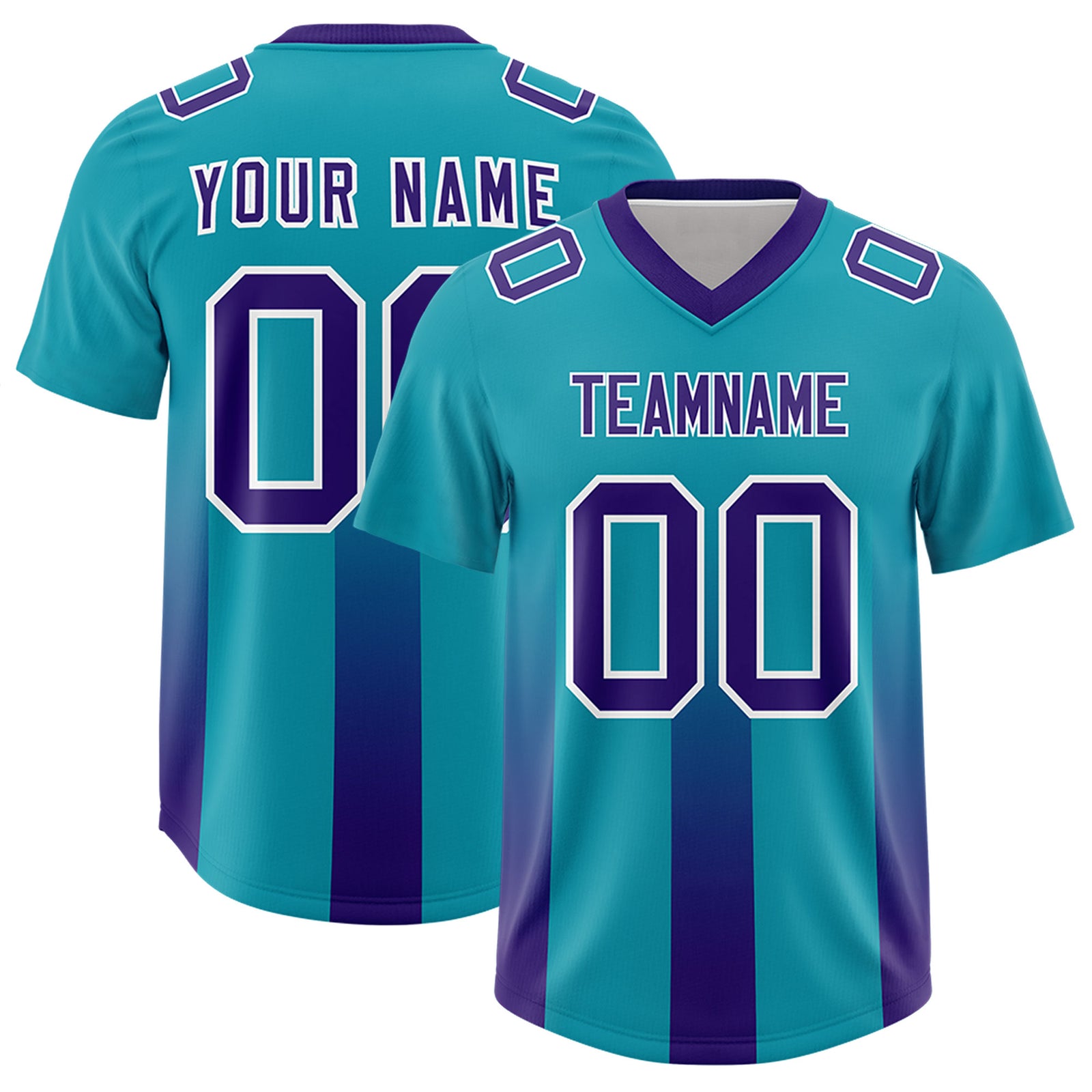 Custom Aqua Purple Vertical Width Stripe Gradient Fashion Personalized Team Football Jersey