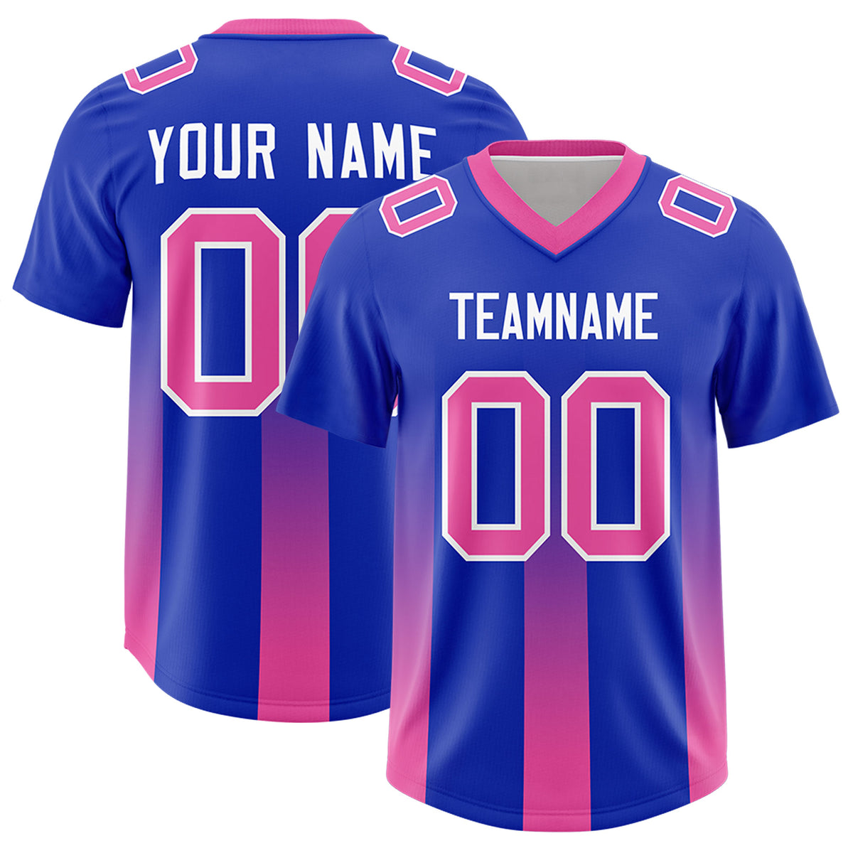 Custom Royal Pink Vertical Width Stripe Gradient Fashion Personalized Team Football Jersey