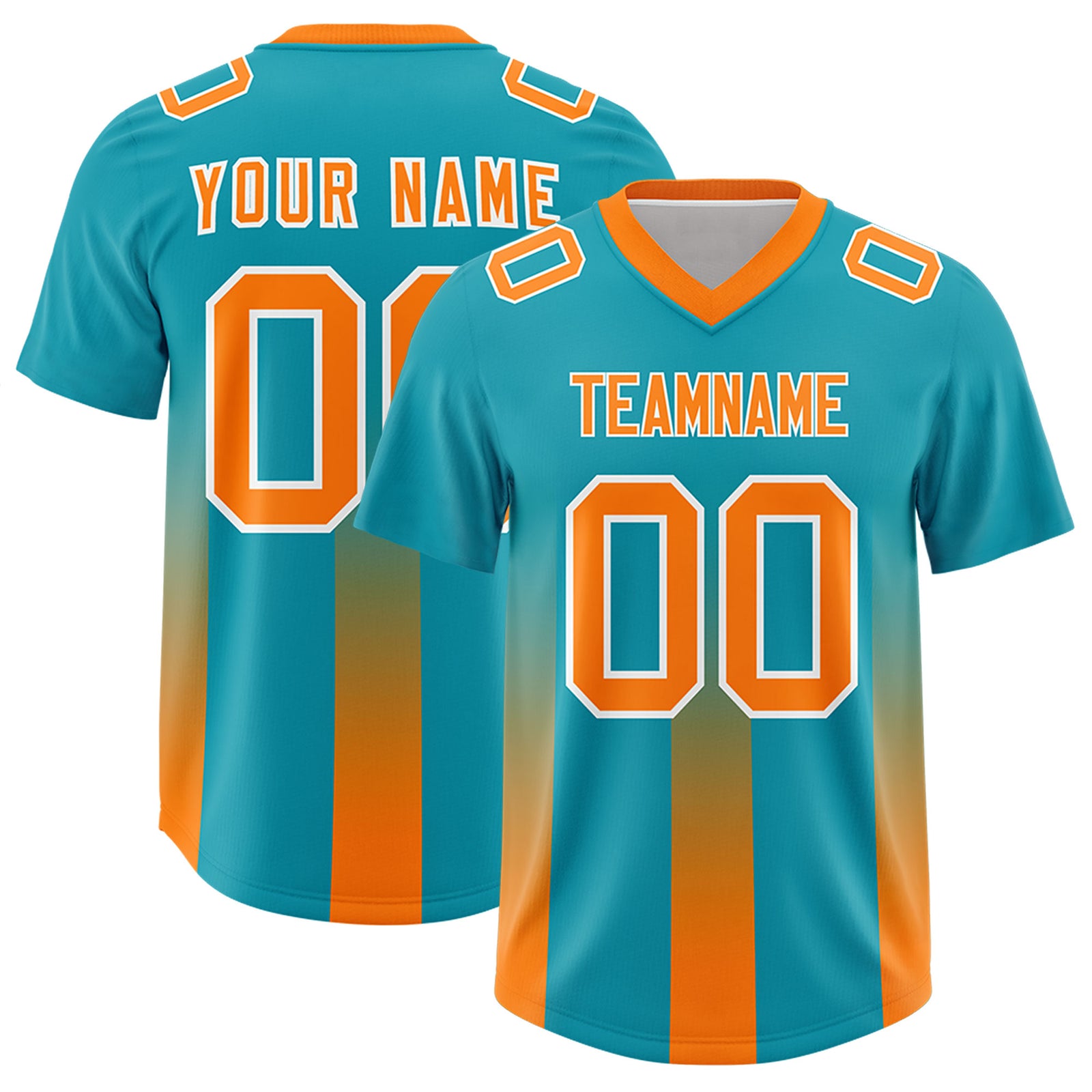 Custom Aqua Orange Vertical Width Stripe Gradient Fashion Personalized Team Football Jersey
