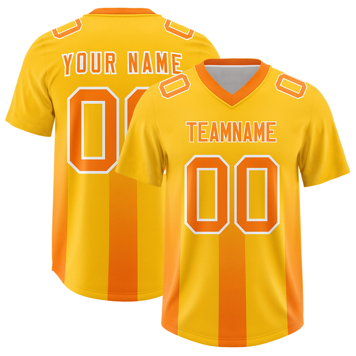 Custom Yellow Orange Vertical Width Stripe Gradient Fashion Personalized Team Football Jersey