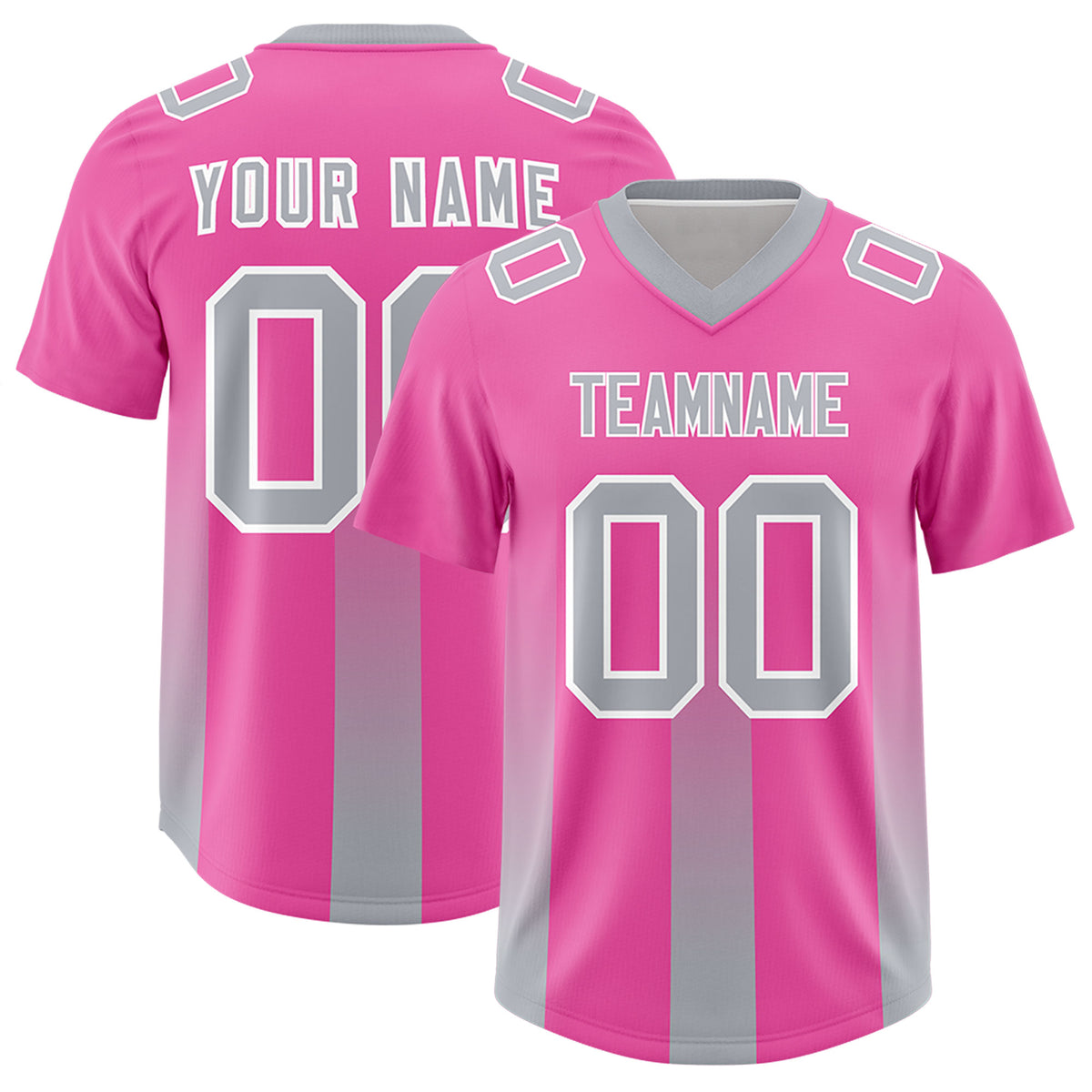 Custom Pink Gray Vertical Width Stripe Gradient Fashion Personalized Team Football Jersey