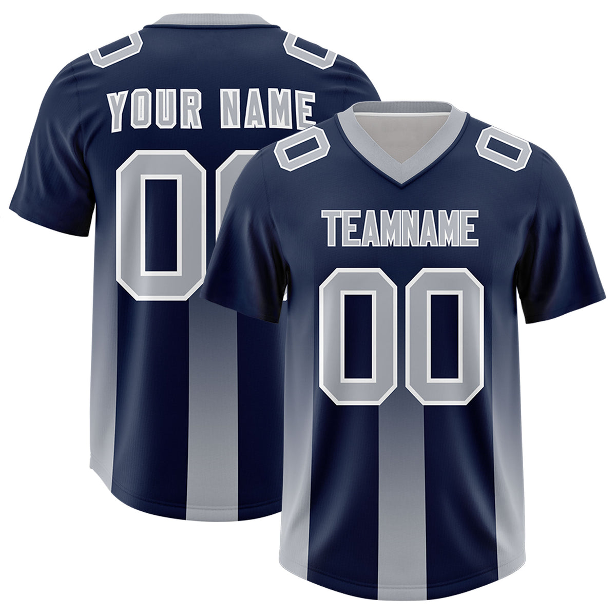 Custom Navy Gray Vertical Width Stripe Gradient Fashion Personalized Team Football Jersey