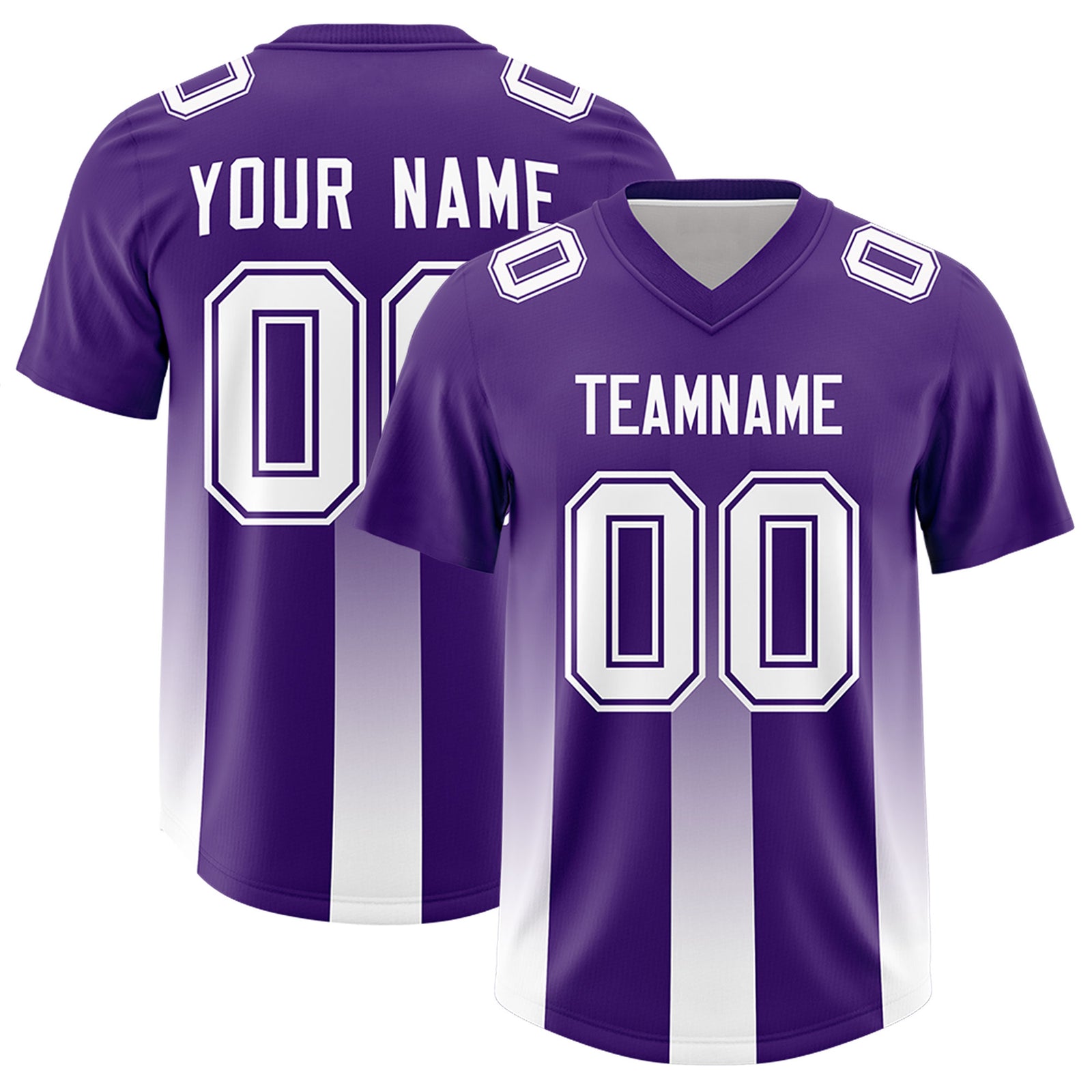 Custom Purple White Vertical Width Stripe Gradient Fashion Personalized Team Football Jersey