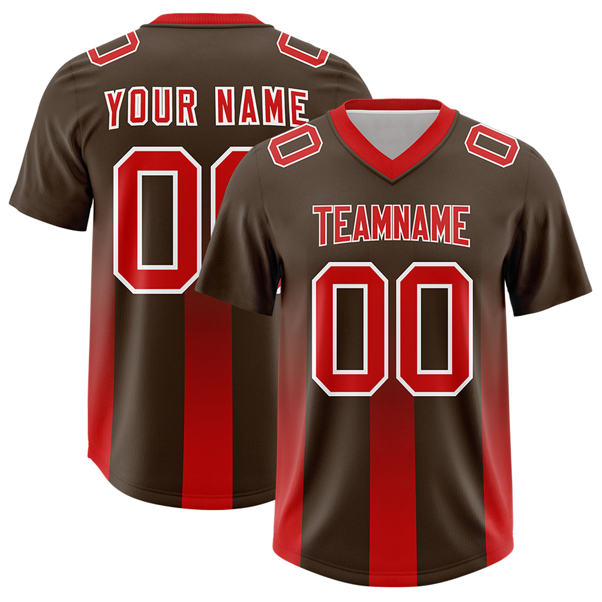 Custom Brown Red Vertical Width Stripe Gradient Fashion Personalized Team Football Jersey
