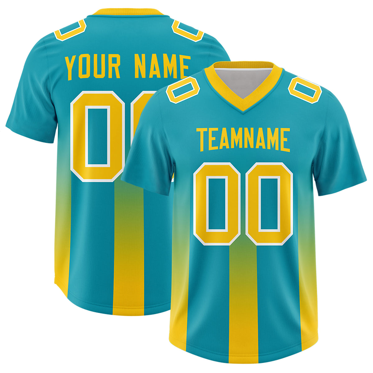Custom Aqua Yellow Vertical Width Stripe Gradient Fashion Personalized Team Football Jersey