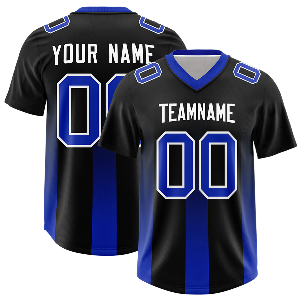 Custom Black Royal Vertical Width Stripe Gradient Fashion Personalized Team Football Jersey