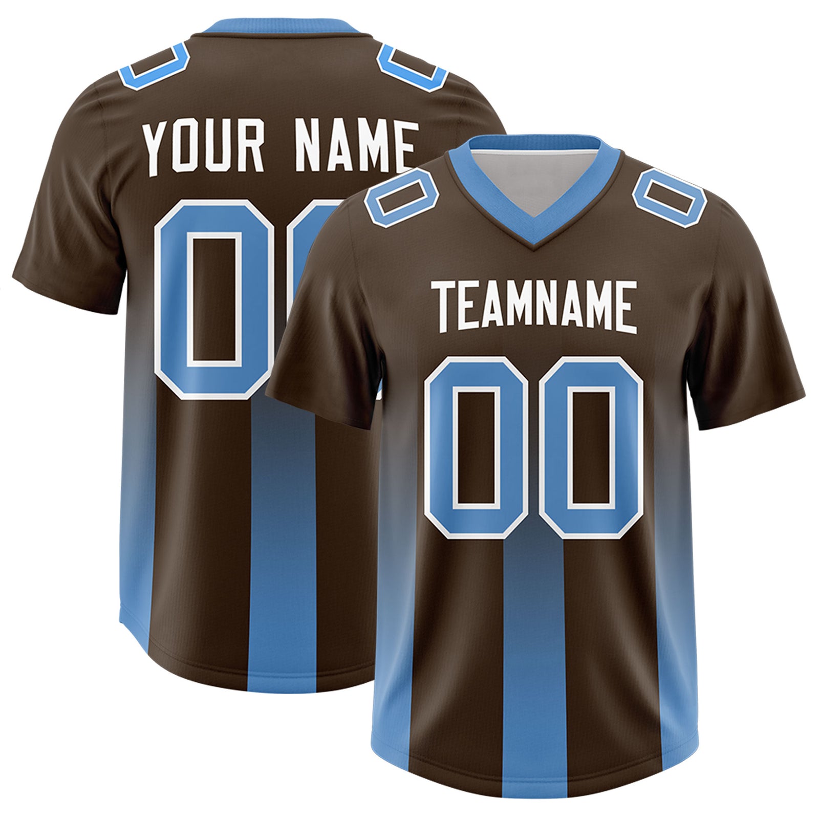 Custom Brown Powder Blue Vertical Width Stripe Gradient Fashion Personalized Team Football Jersey